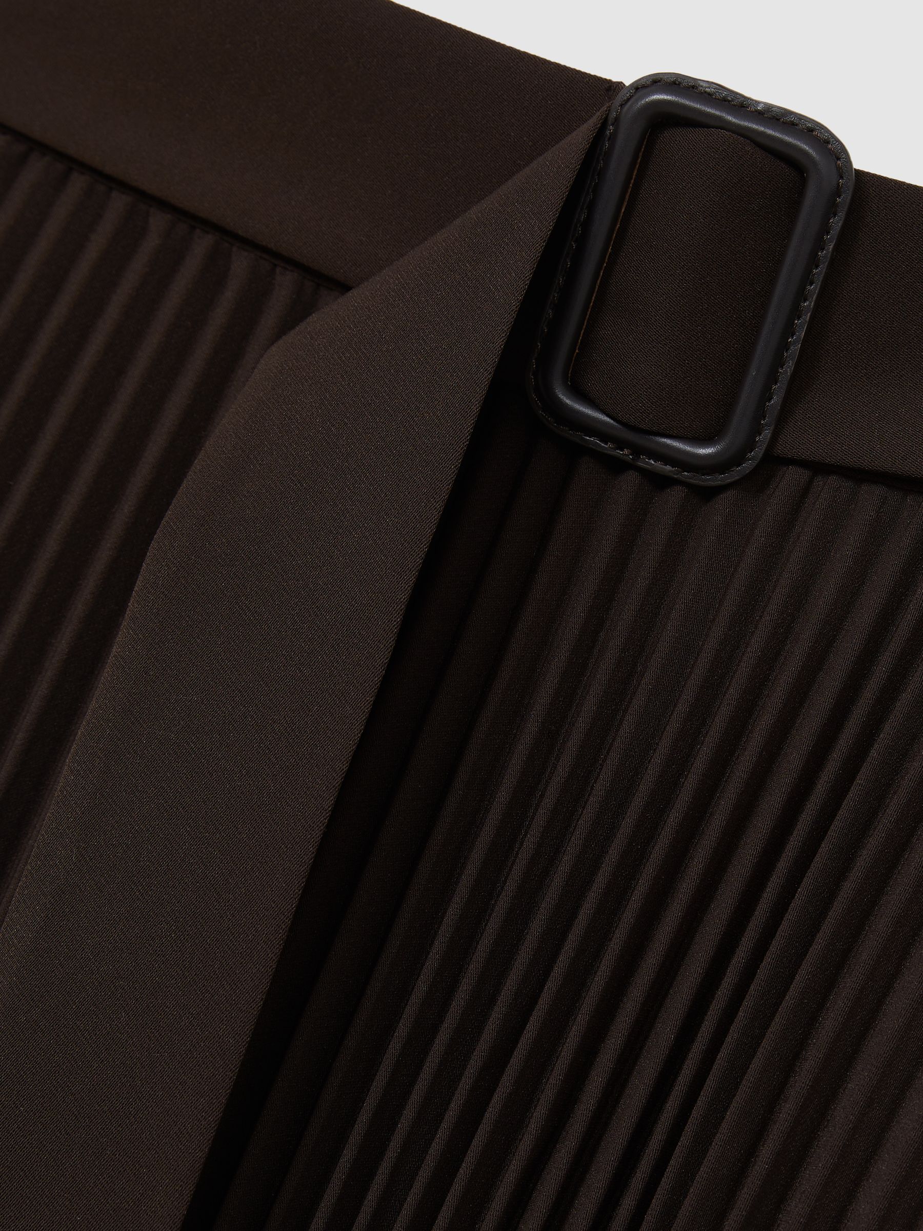 Pleated Belted Midi Skirt in Chocolate Brown - Image 7 of 7