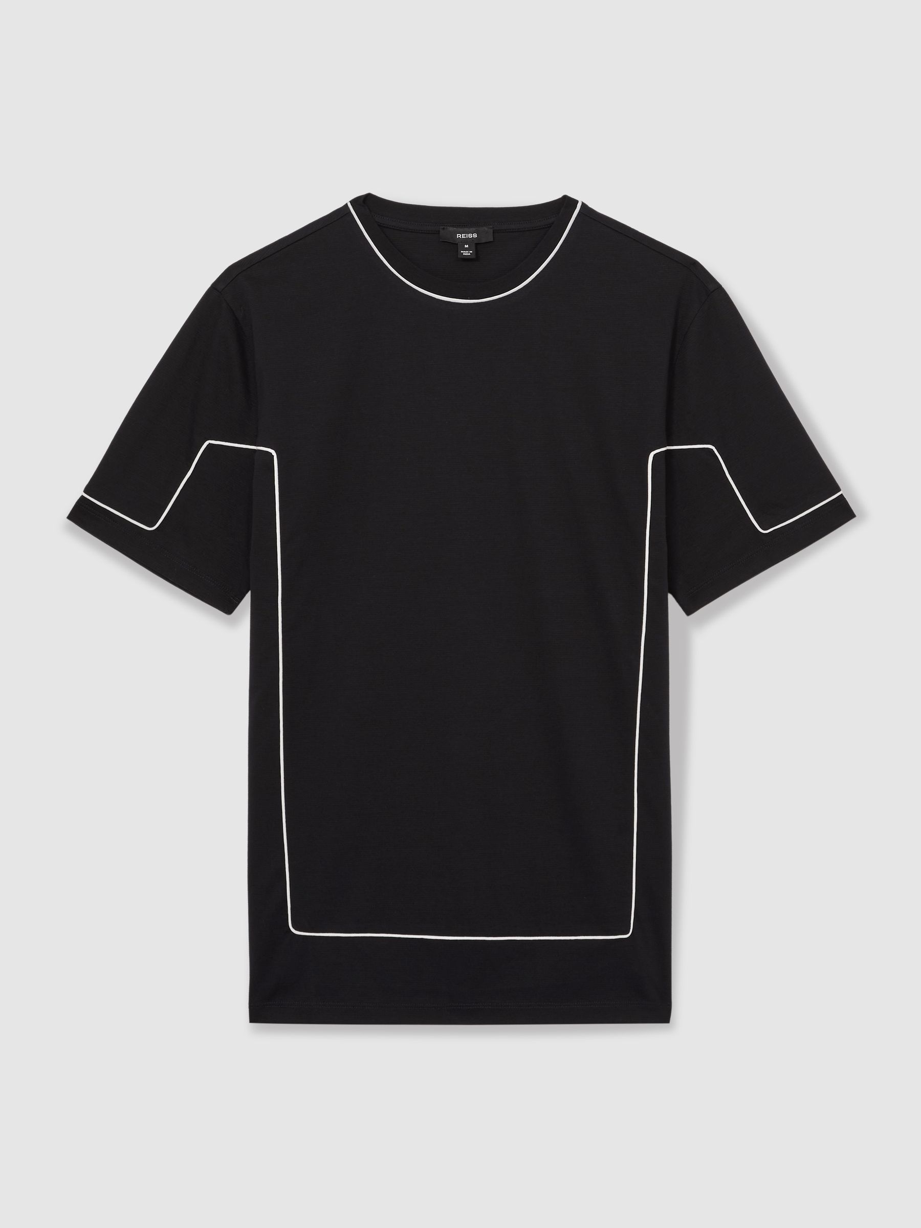 Cotton Piped-Trim T-Shirt in Navy - Image 2 of 5