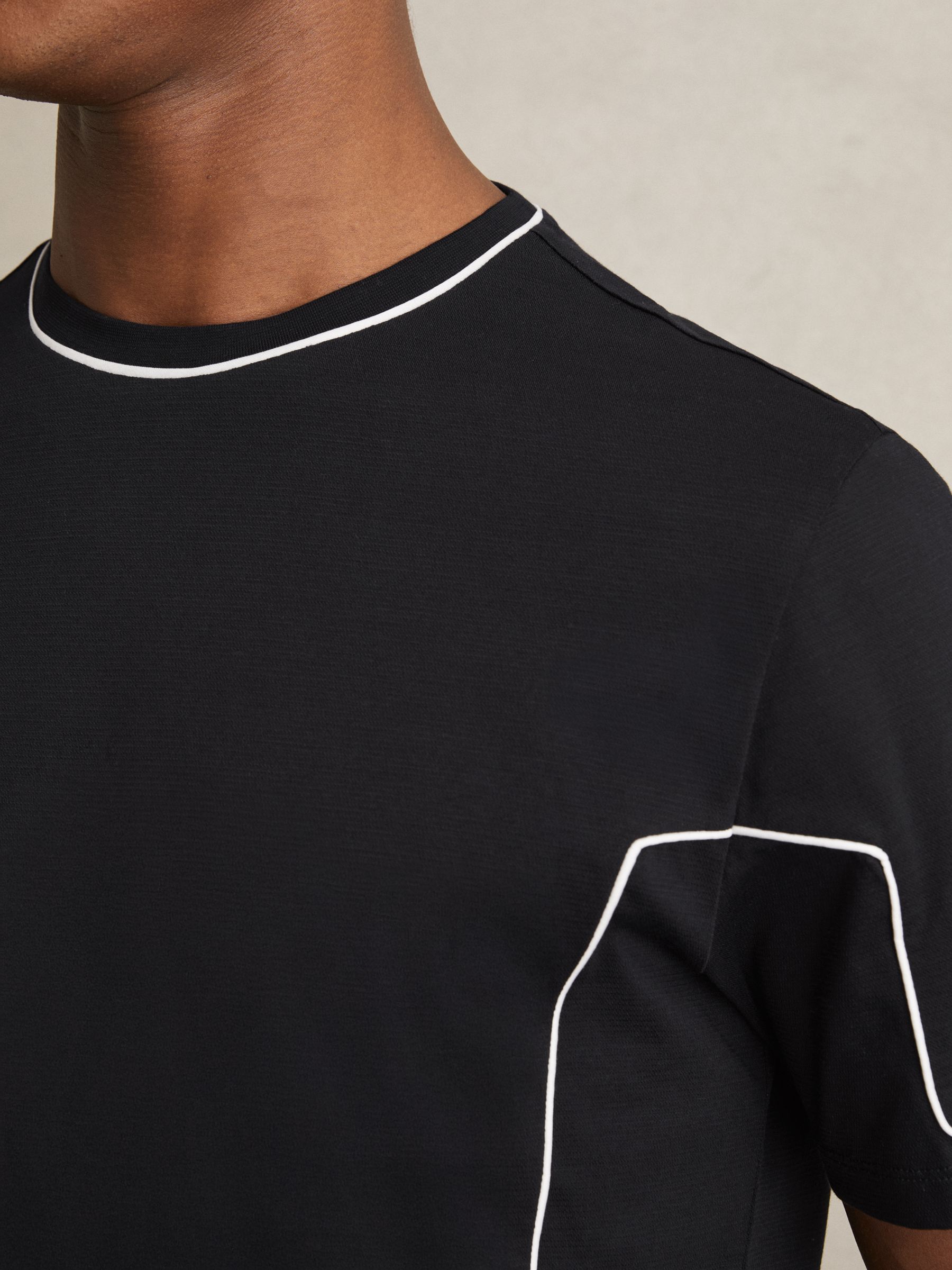 Cotton Piped-Trim T-Shirt in Navy - Image 3 of 5