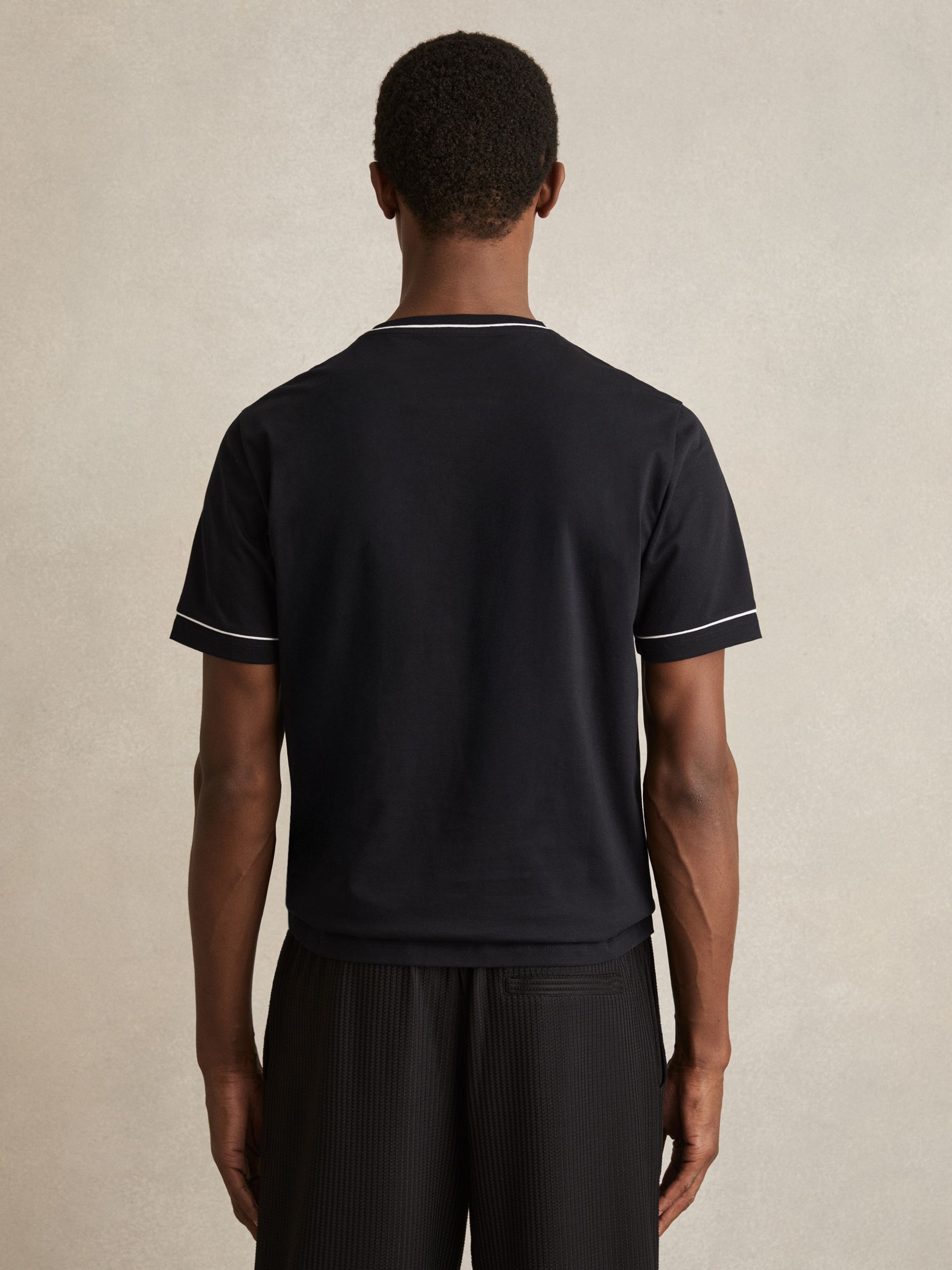 Cotton Piped-Trim T-Shirt in Navy - Image 4 of 5