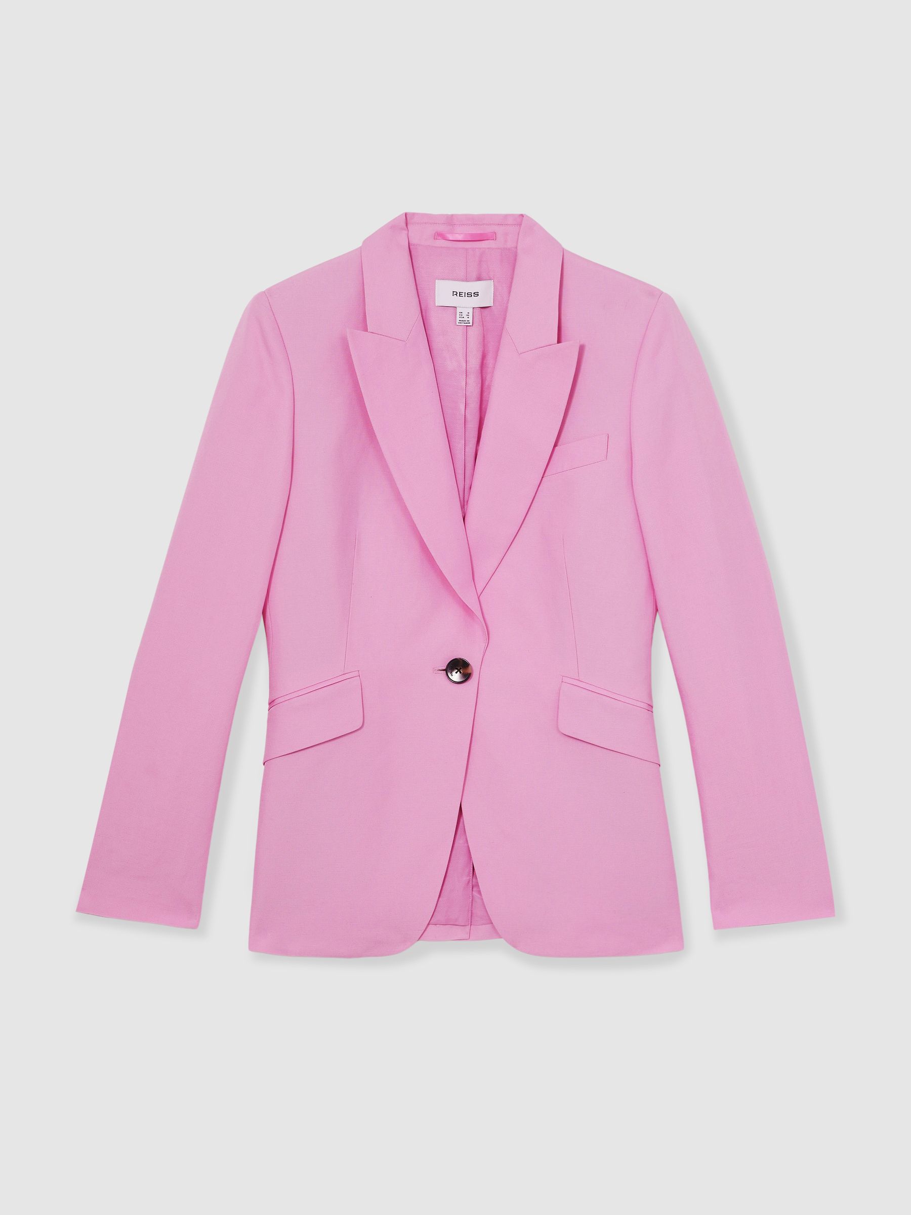 Petite Single Breasted Suit Jacket With Linen in Pink - Image 2 of 8