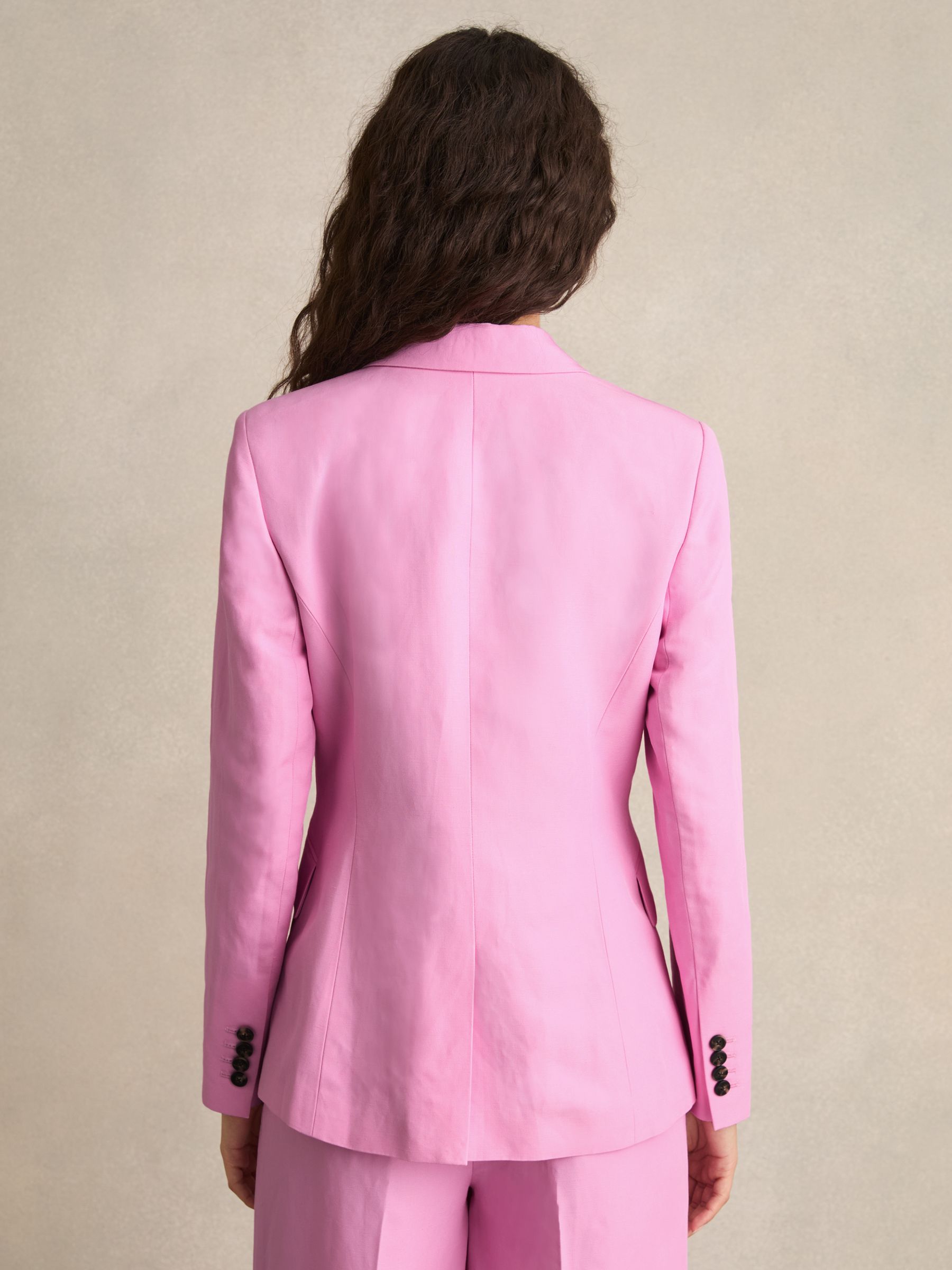 Petite Single Breasted Suit Jacket With Linen in Pink - Image 5 of 8