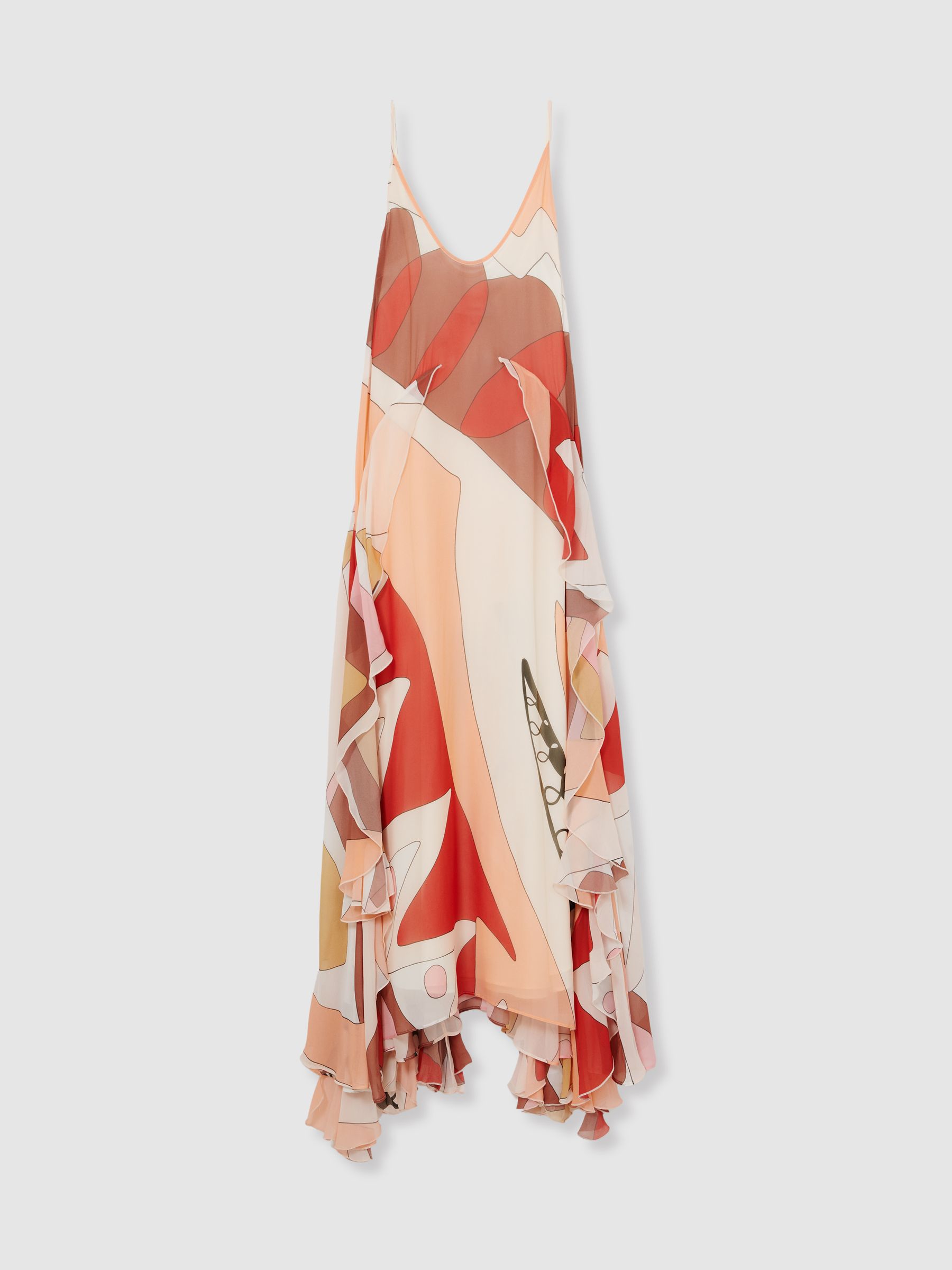 Printed Ruffle Trim Maxi Dress in Cream/Red - Image 2 of 5