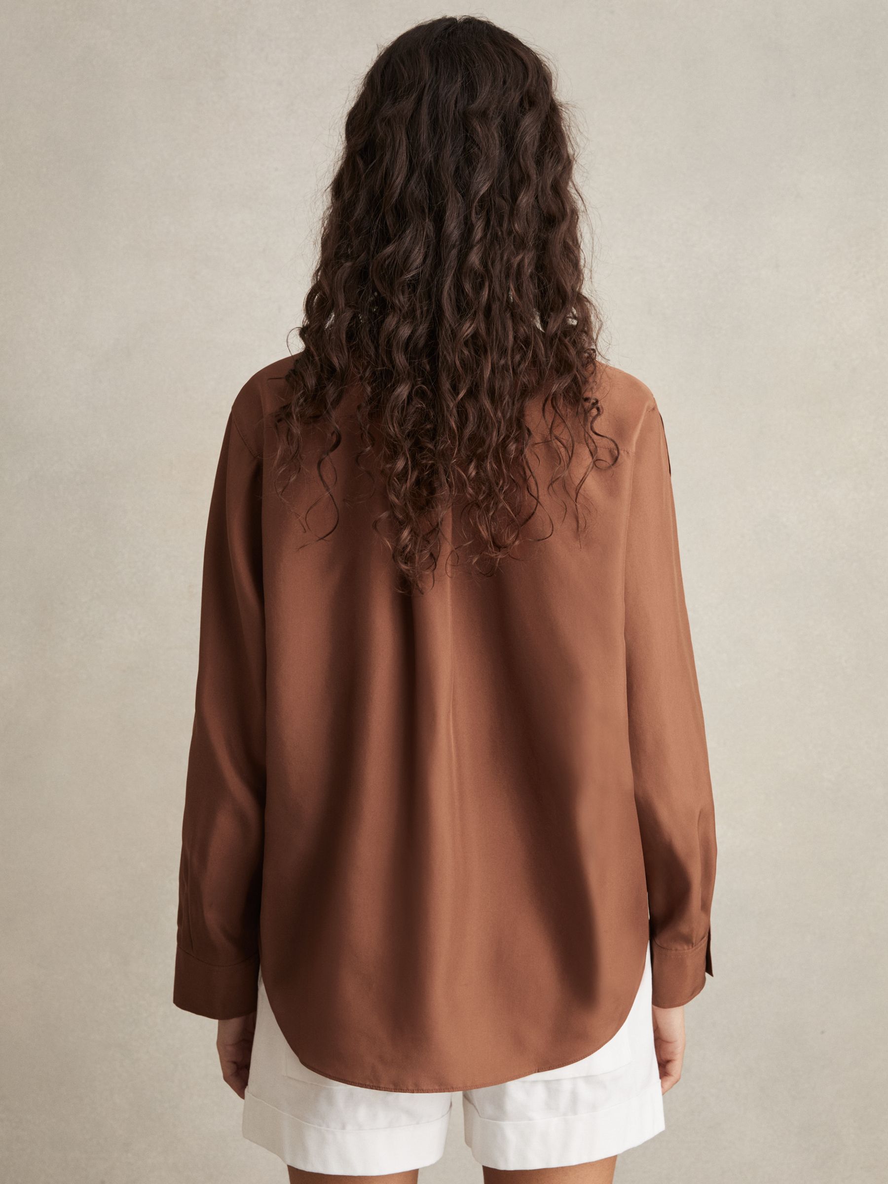 Silk Button Sleeve Shirt in Brown - Image 5 of 7