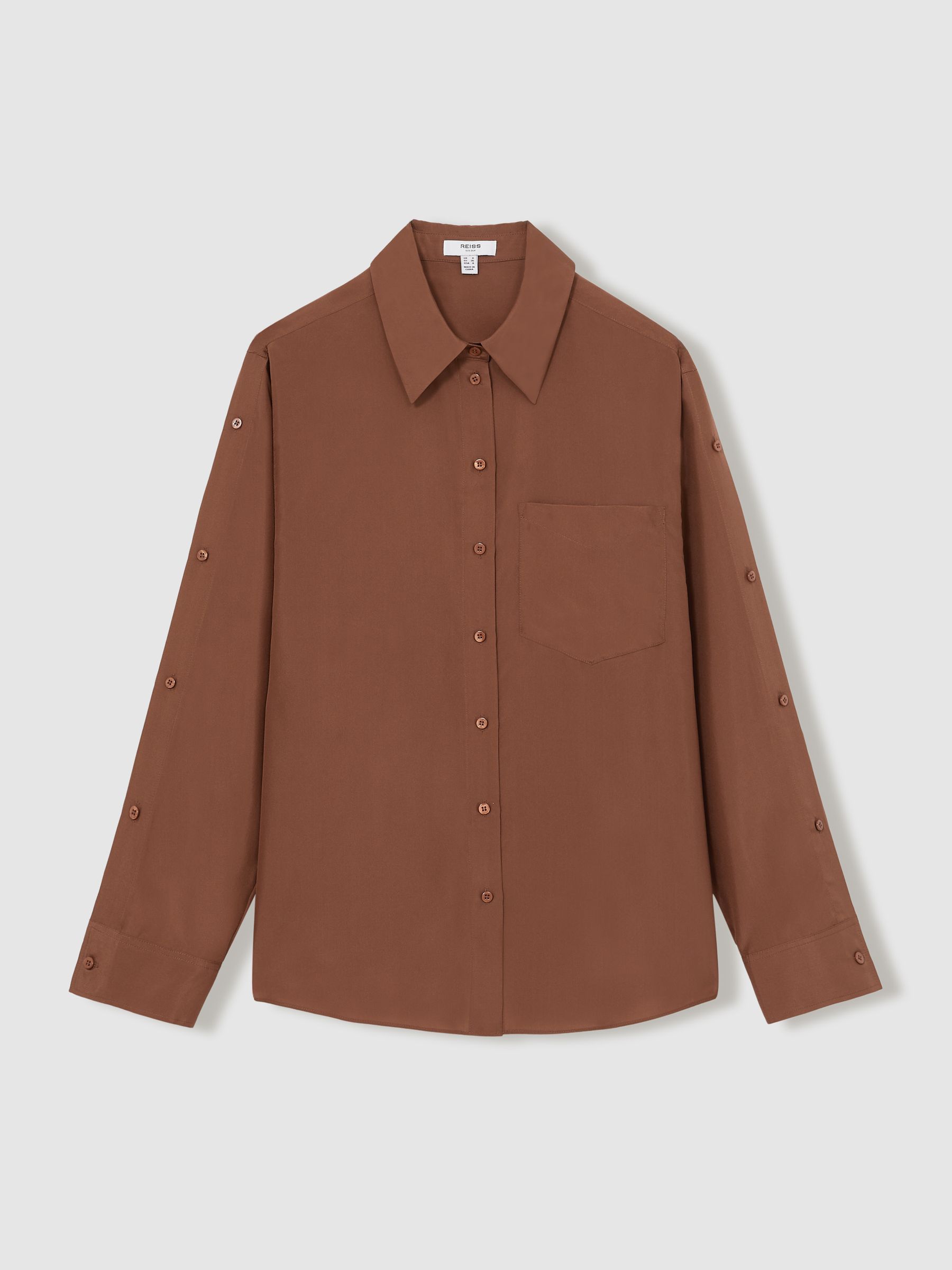 Silk Button Sleeve Shirt in Brown