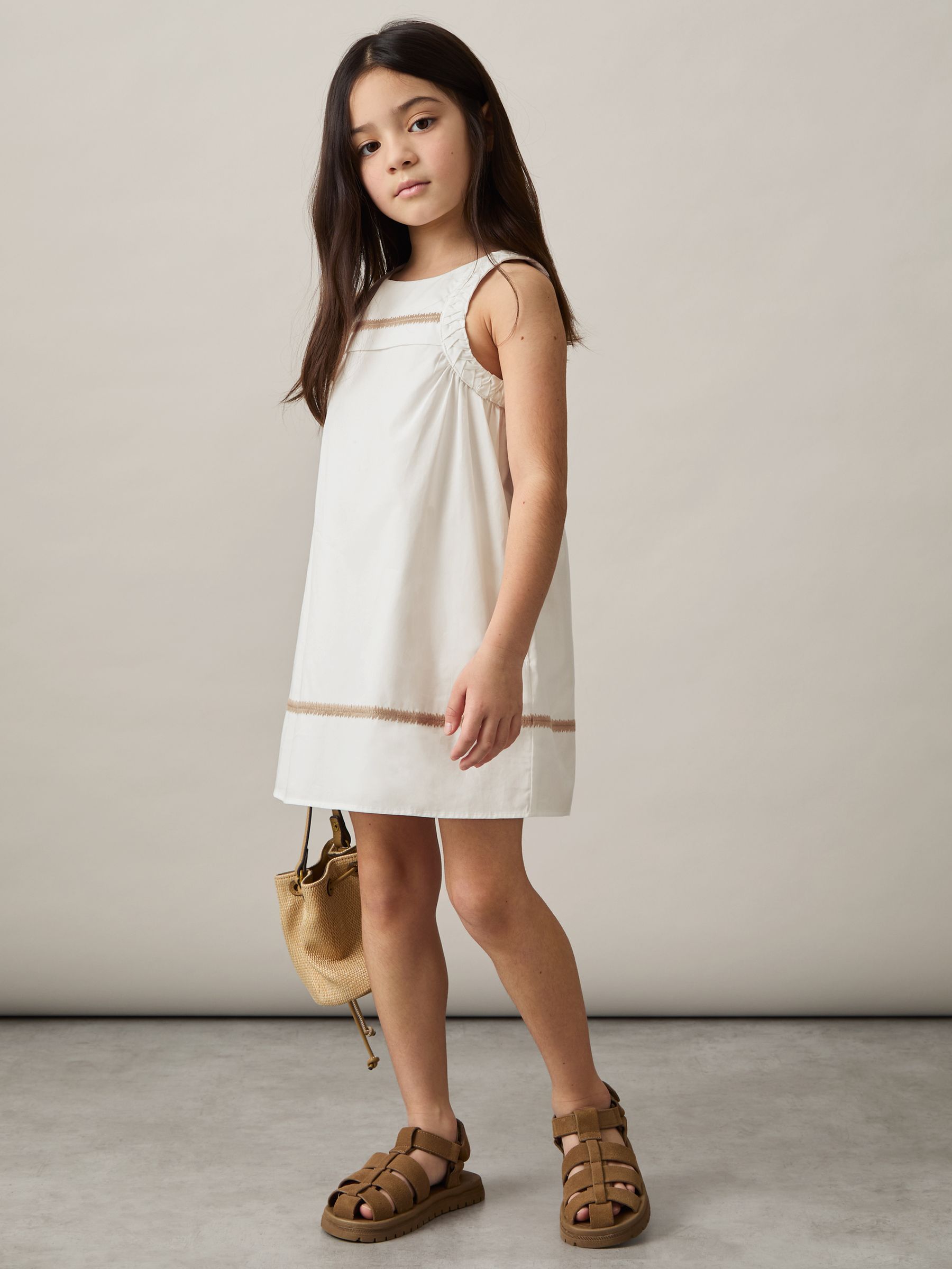Plaited Trim Sleeveless Dress in Ivory - Image 2 of 4