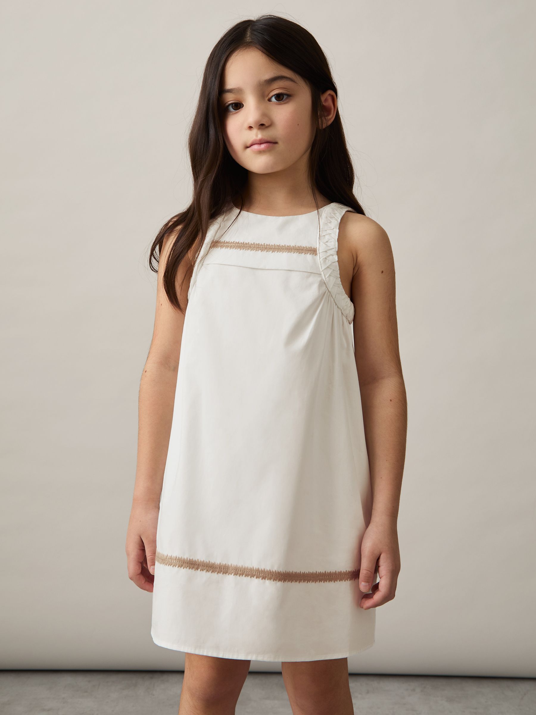 Plaited Trim Sleeveless Dress in Ivory - Image 3 of 4