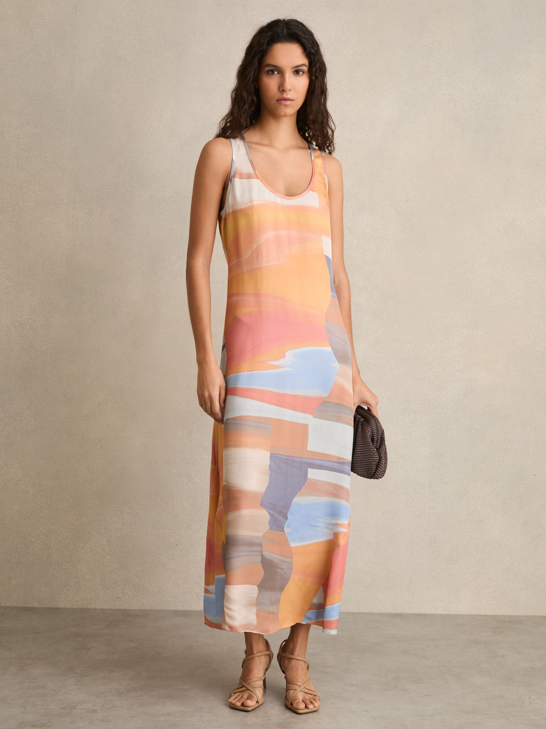 Sunset Print Sleeveless Slip Dress in Coral - image 3