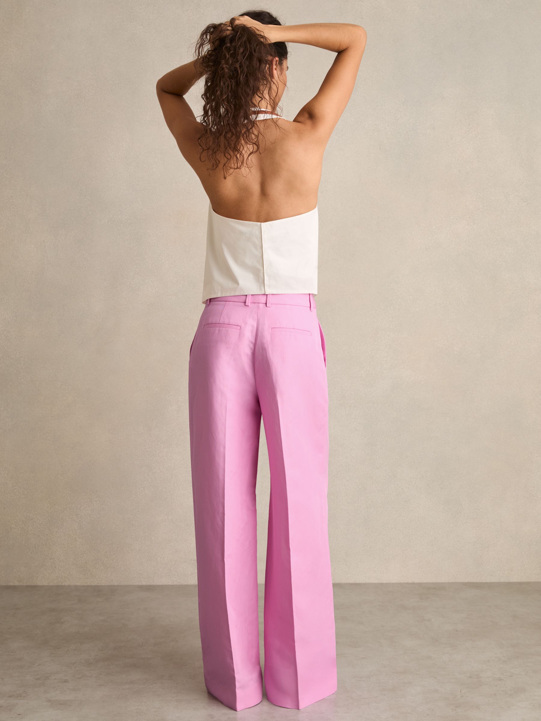 Petite Wide-Leg Trousers With Linen in Pink - Image 1 of 7 Petite Wide-Leg Trousers With Linen in Pink - Image 1 of 7