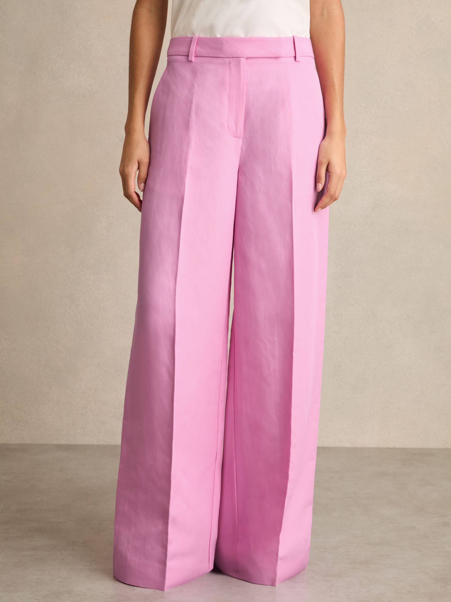 Petite Wide-Leg Trousers With Linen in Pink - Image 4 of 7
