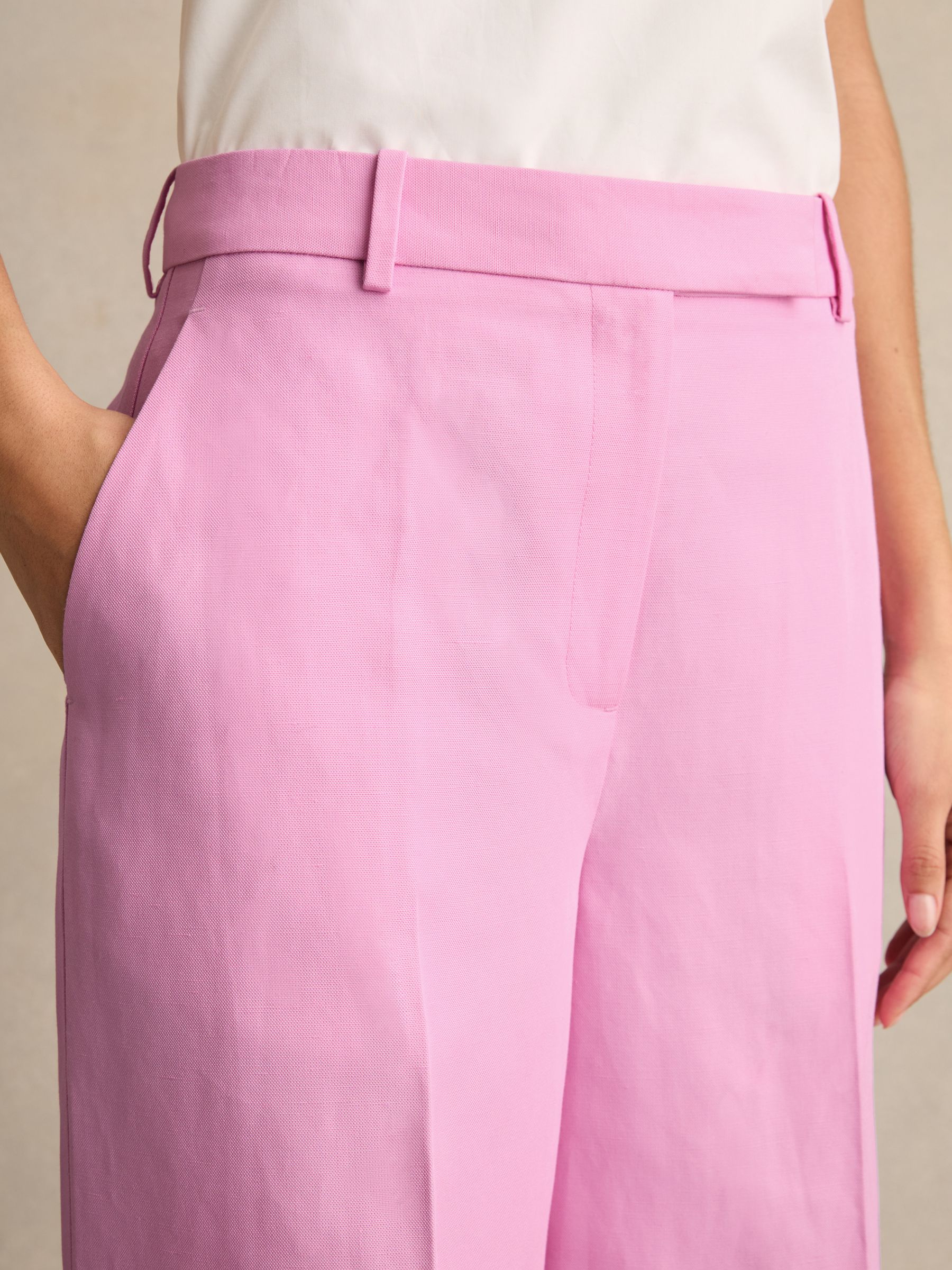 Petite Wide-Leg Trousers With Linen in Pink - Image 5 of 7