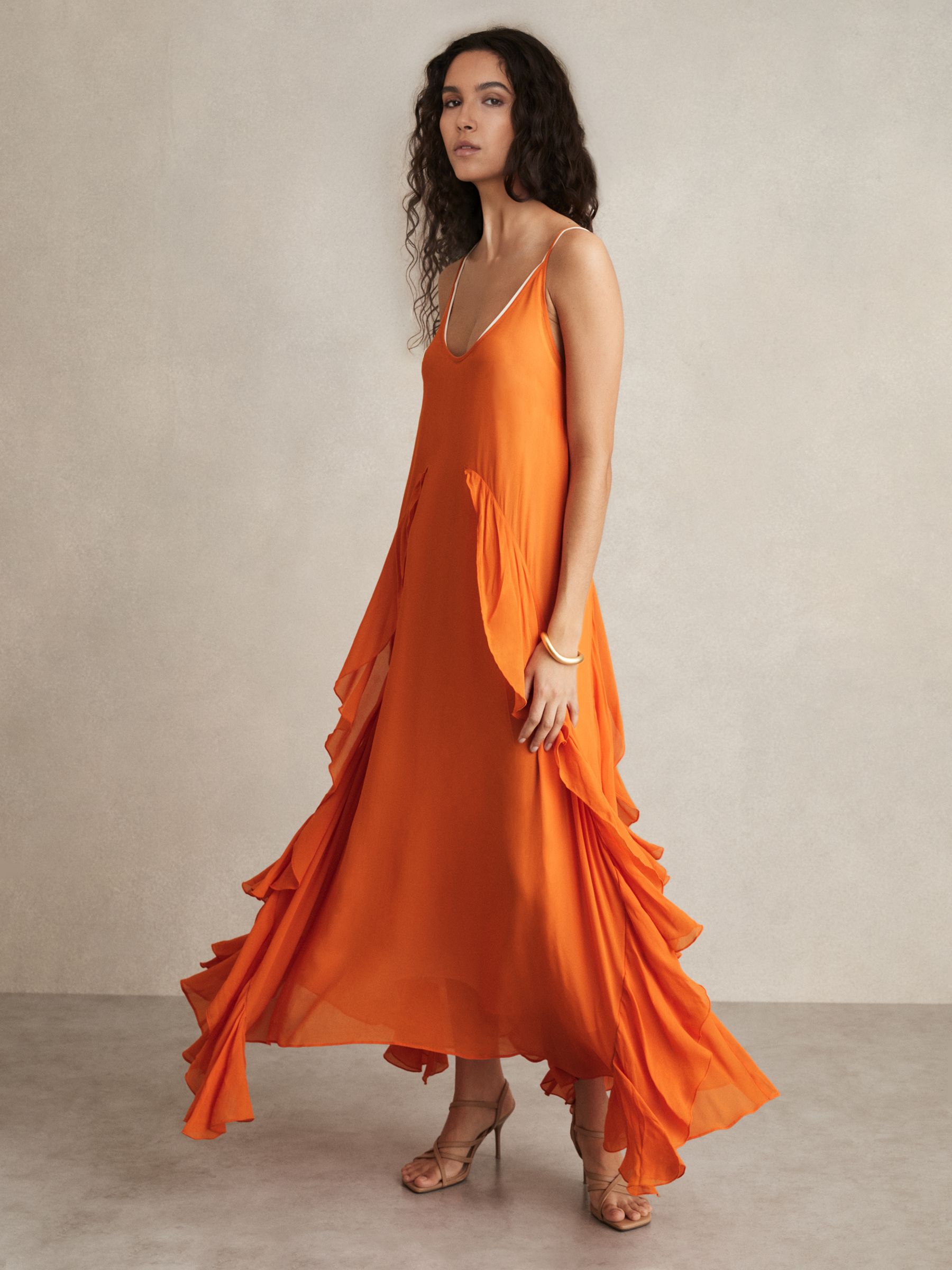 Ruffle Detail Maxi Dress in Orange - Image 4 of 6