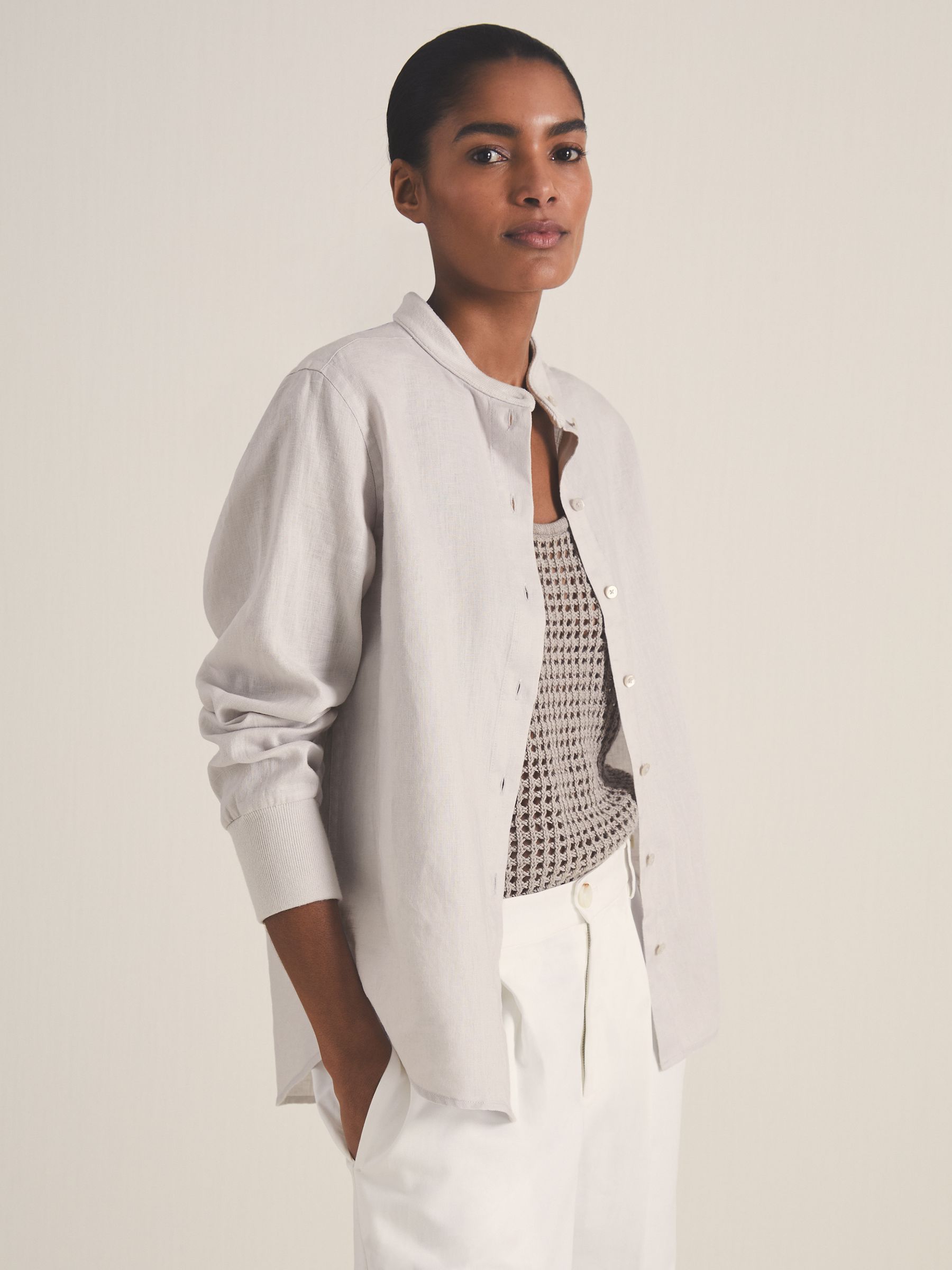 Reiss | Les 100 Ciels Linen Shirt in Soft Grey - Image 1 of 5