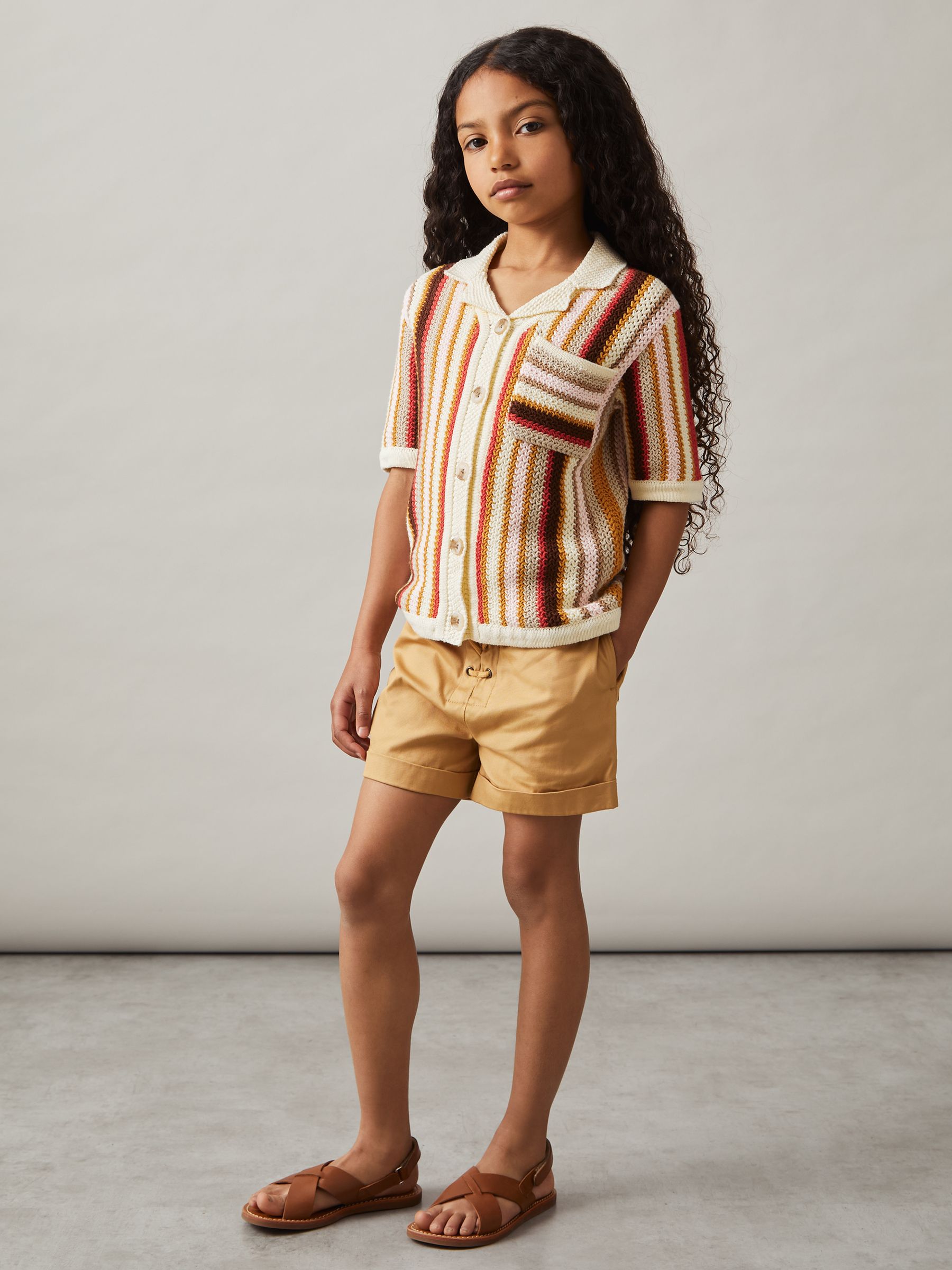 Cotton Striped Crochet Shirt in Multi - Image 1 of 5