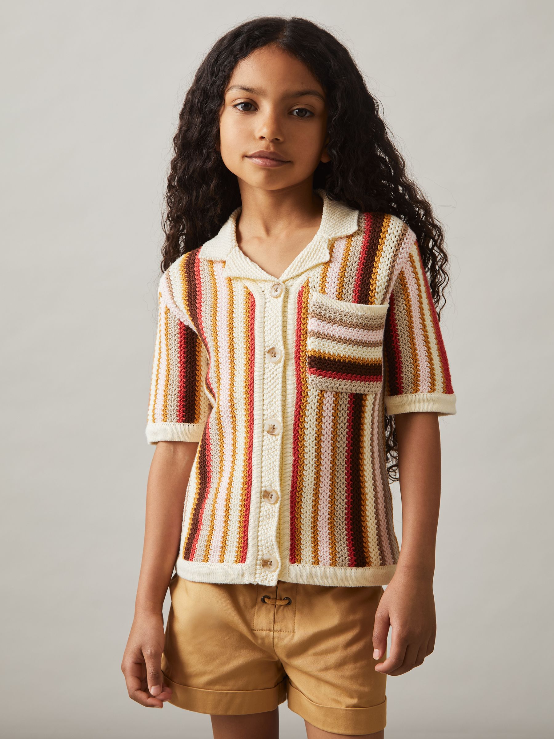 Cotton Striped Crochet Shirt in Multi - Image 3 of 5