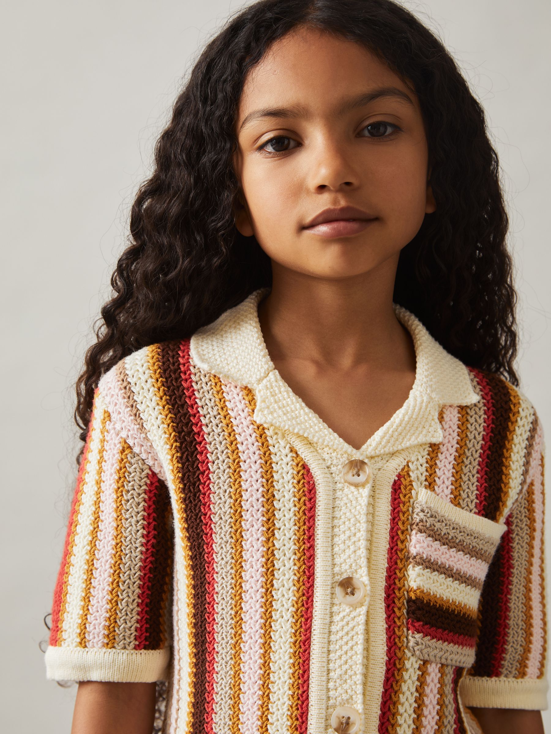 Cotton Striped Crochet Shirt in Multi - Image 4 of 5