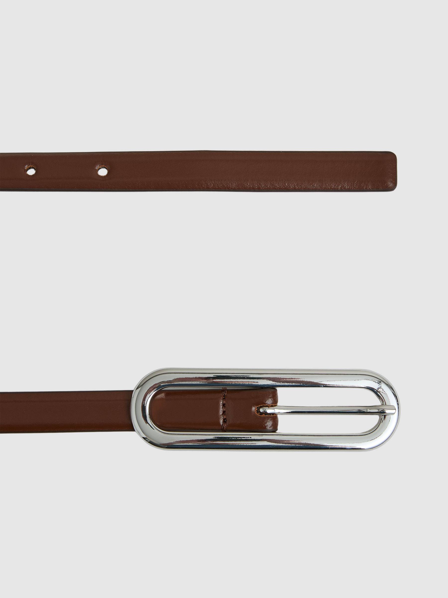 Thin Leather Elongated Buckle Belt in Tan - Image 4 of 5