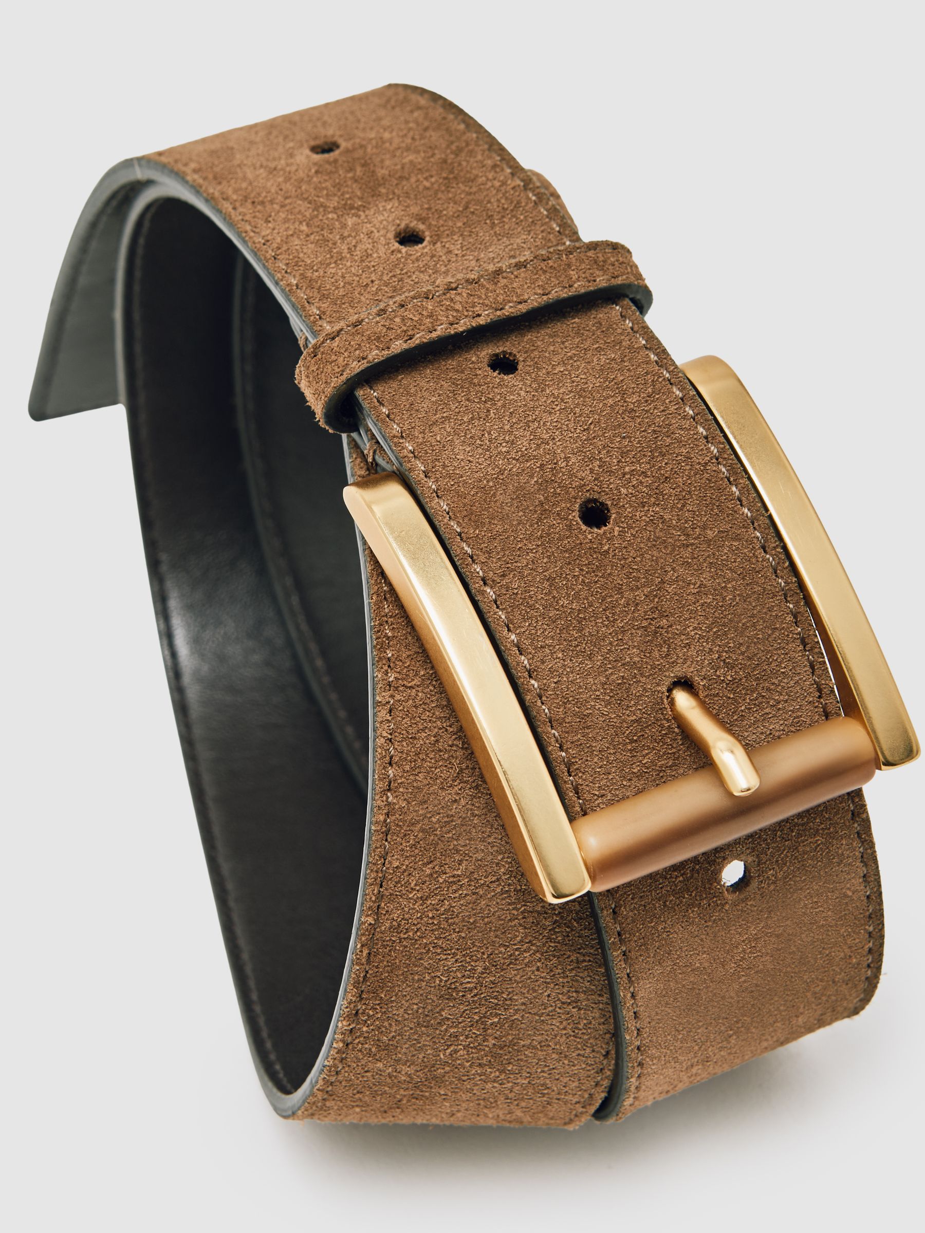 Suede Square Roller Buckle Belt in Tan - image 3