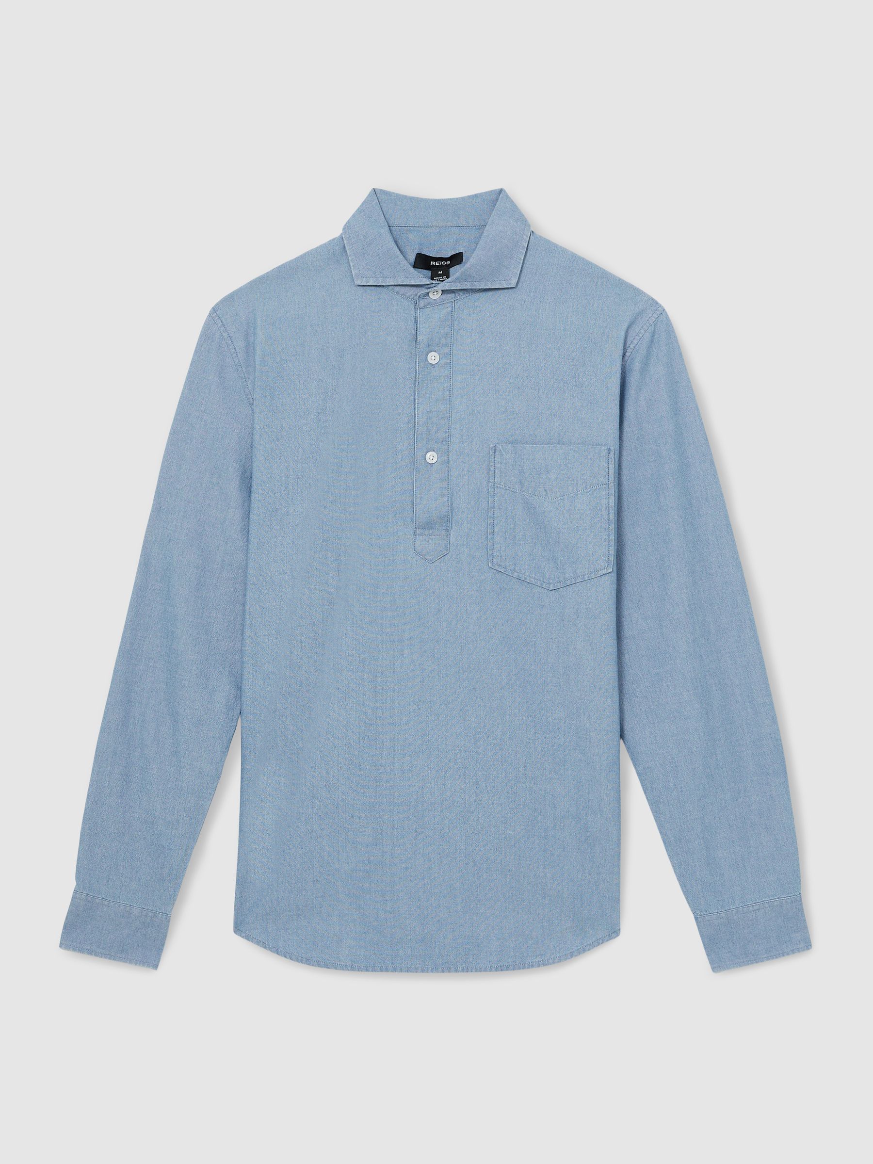 Cotton Cutaway-Collar Denim Shirt in Light Wash Indigo - Image 2 of 7