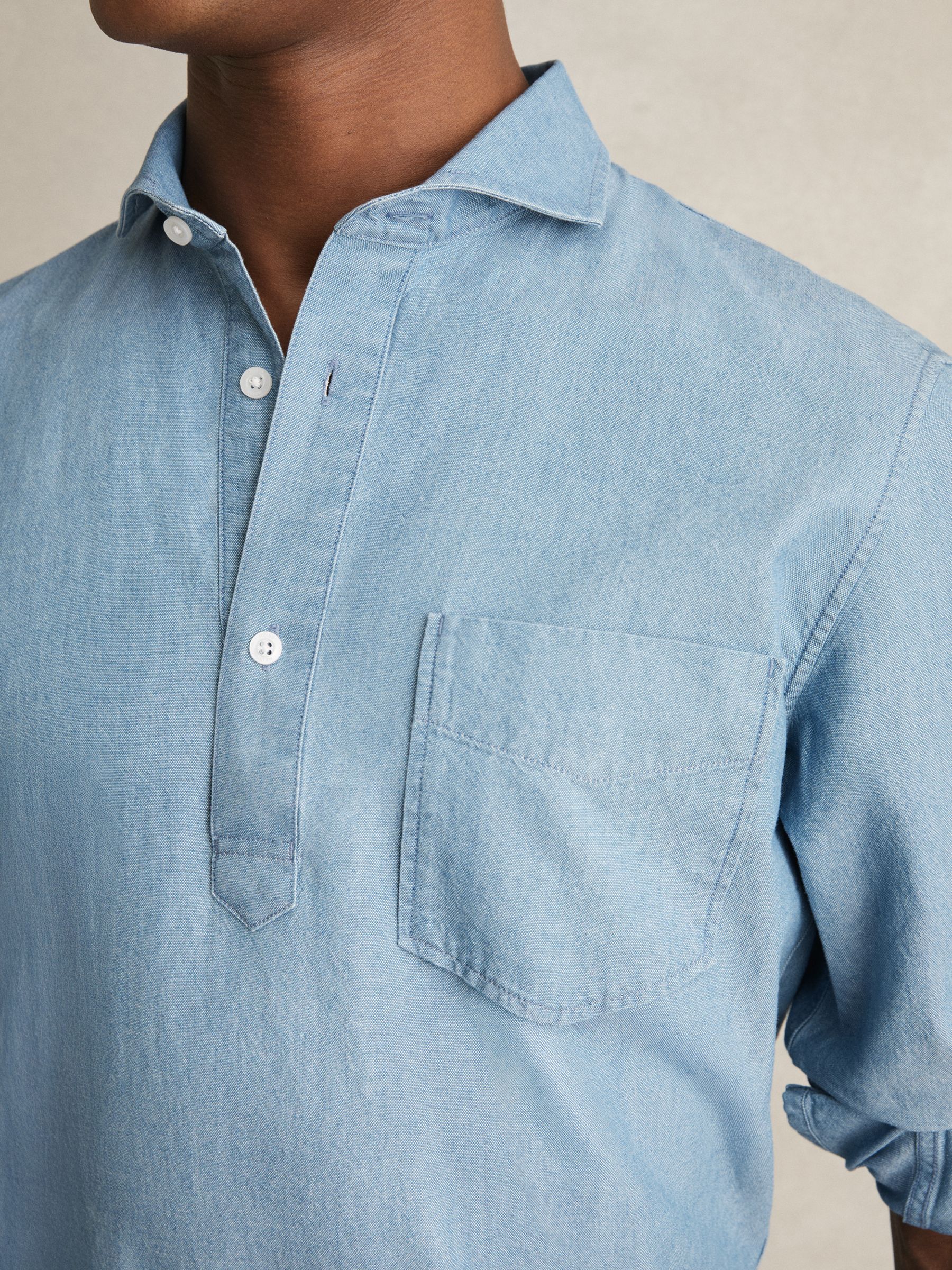Cotton Cutaway-Collar Denim Shirt in Light Wash Indigo - Image 4 of 7