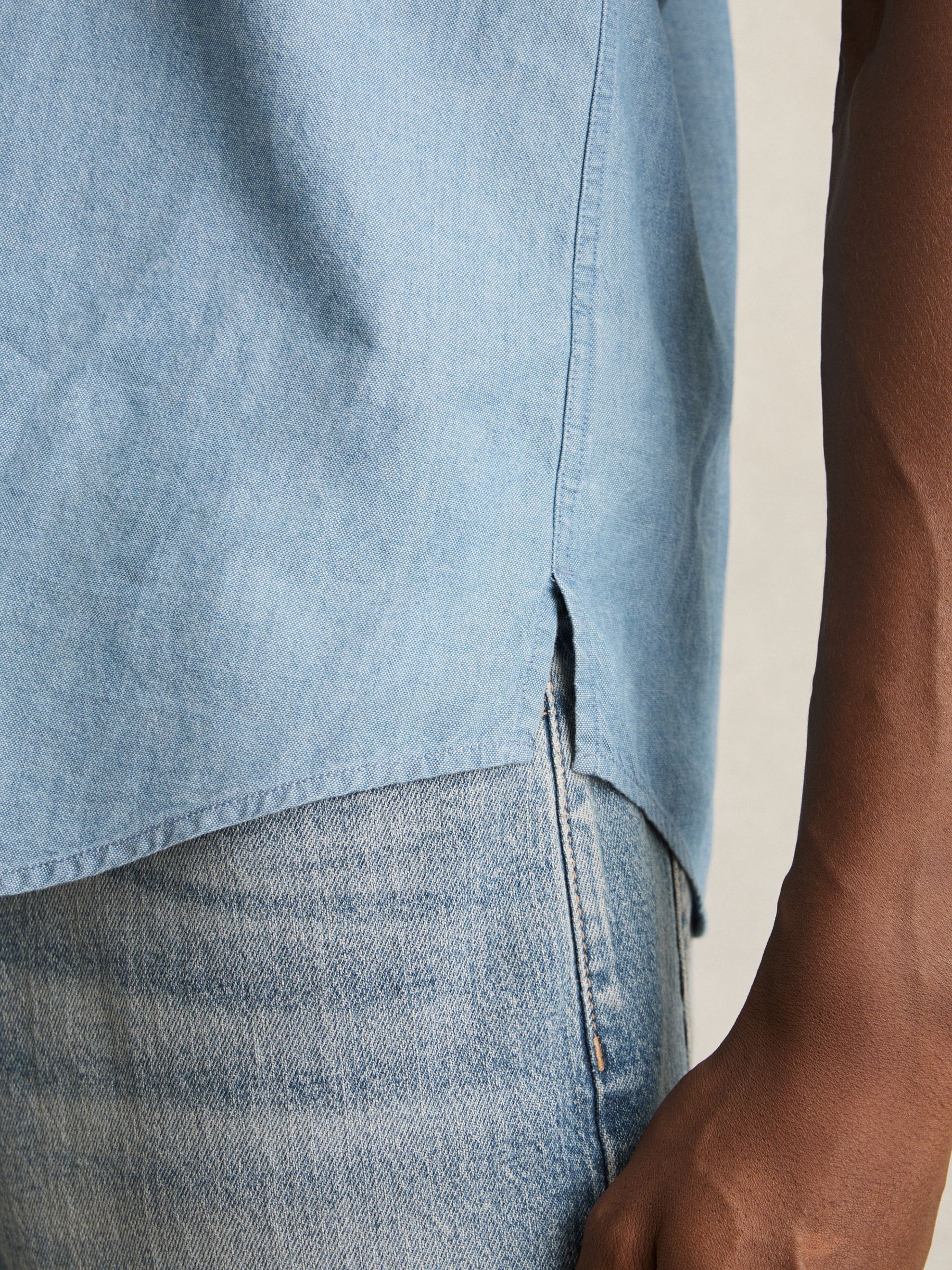 Cotton Cutaway-Collar Denim Shirt in Light Wash Indigo - Image 5 of 7