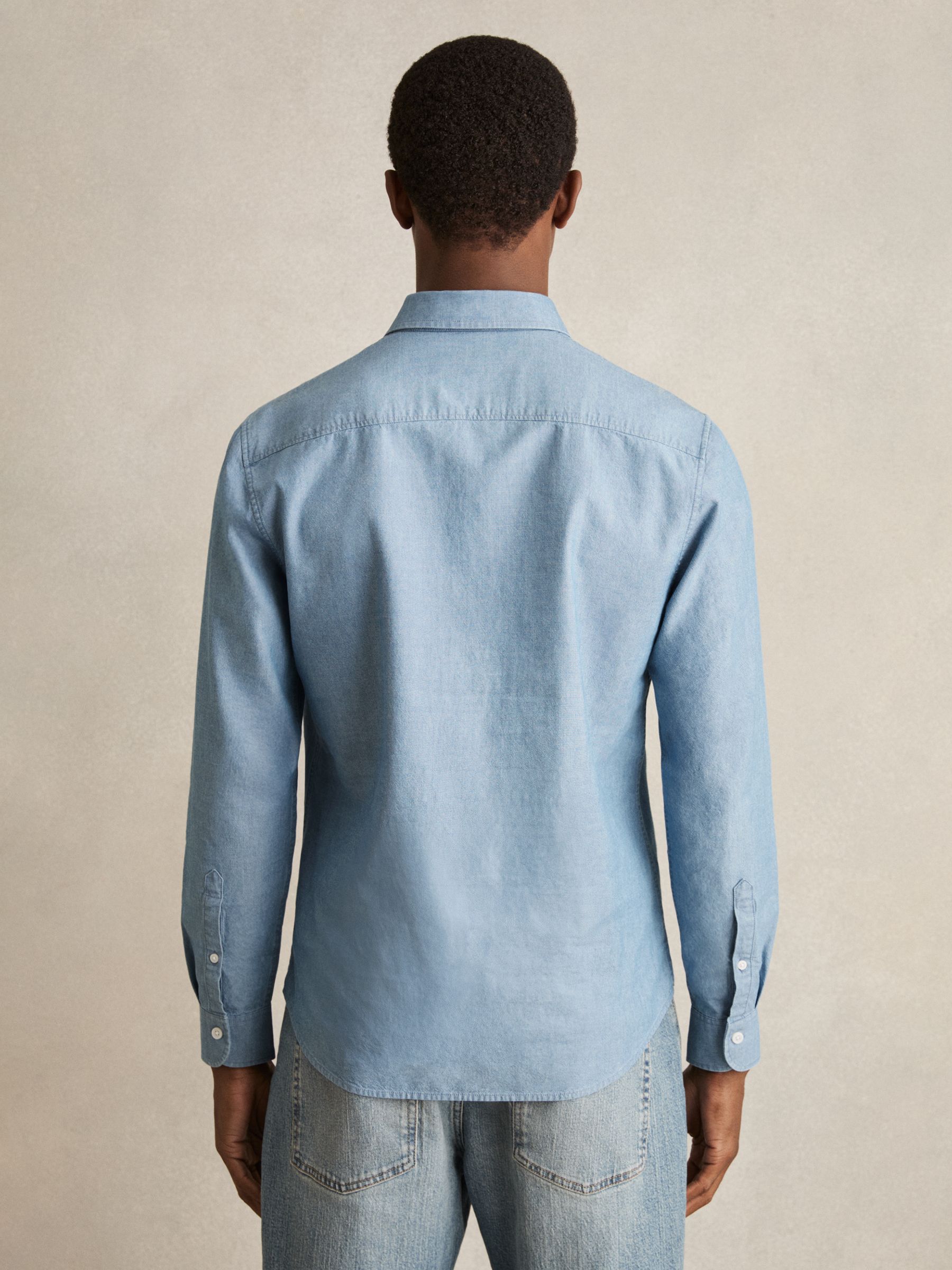 Cotton Cutaway-Collar Denim Shirt in Light Wash Indigo - Image 6 of 7