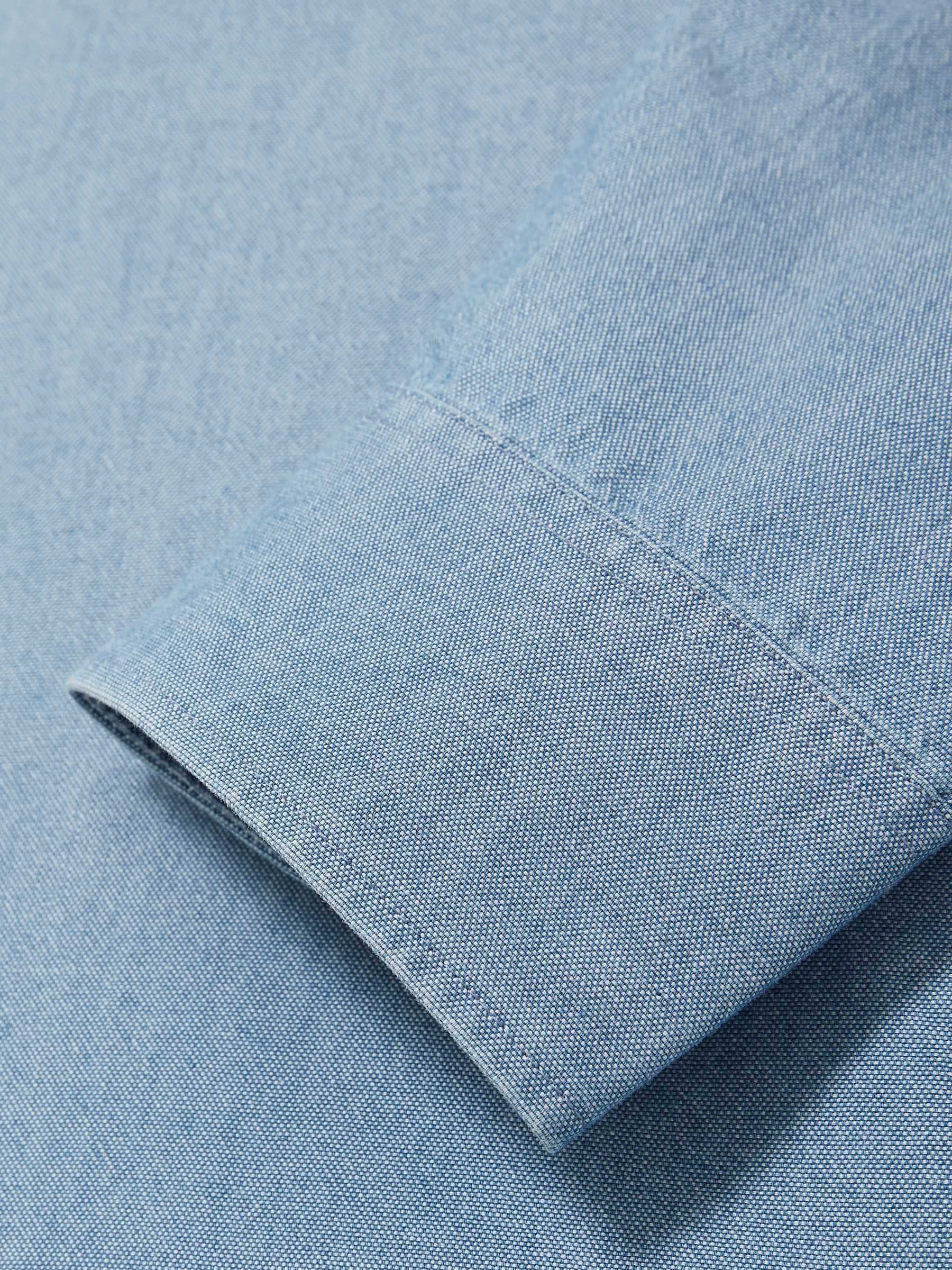 Cotton Cutaway-Collar Denim Shirt in Light Wash Indigo - Image 7 of 7