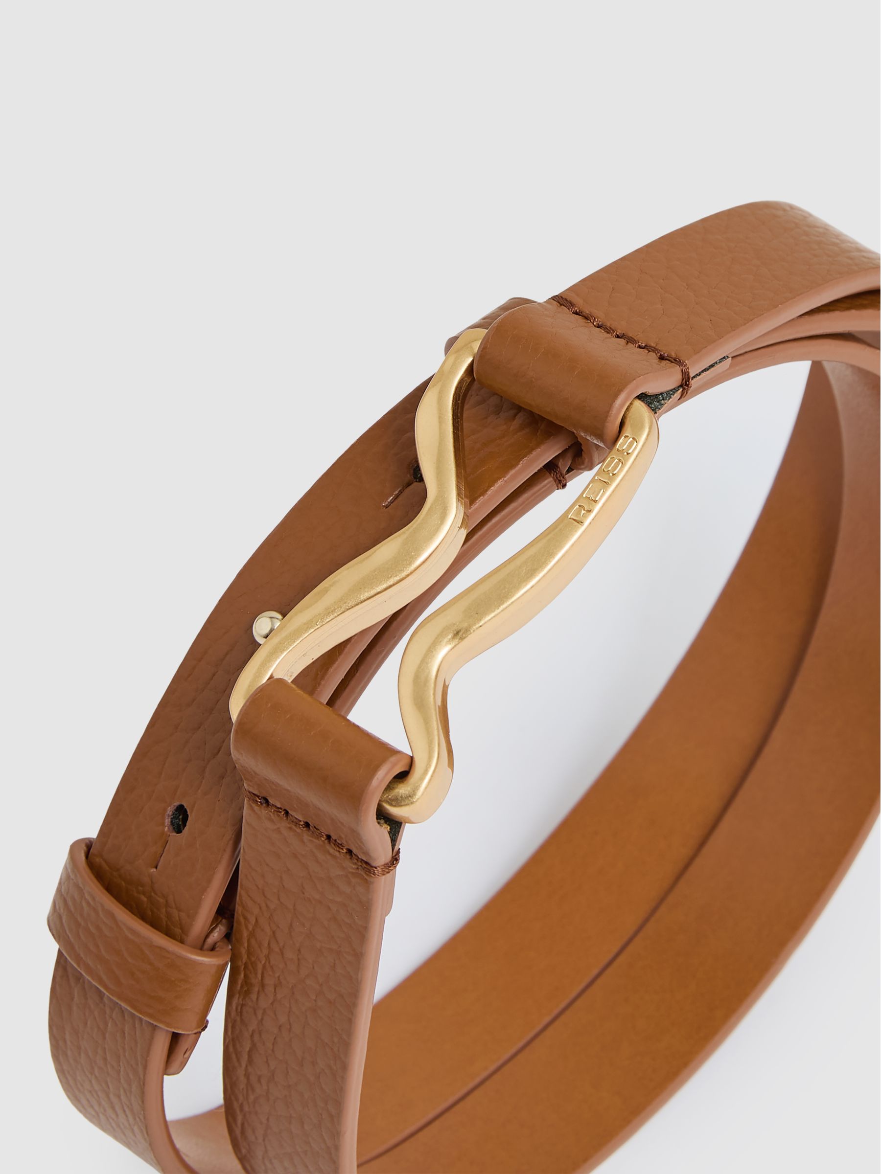 Leather Sculpted-Hardware Belt in Tan - image 3