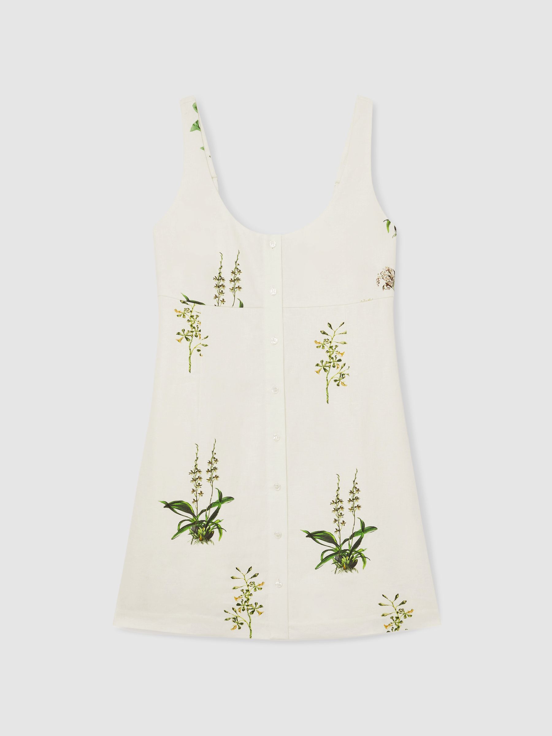 Reiss | NYBG Linen Floral Mini Dress in Ivory - Image 2 of 6