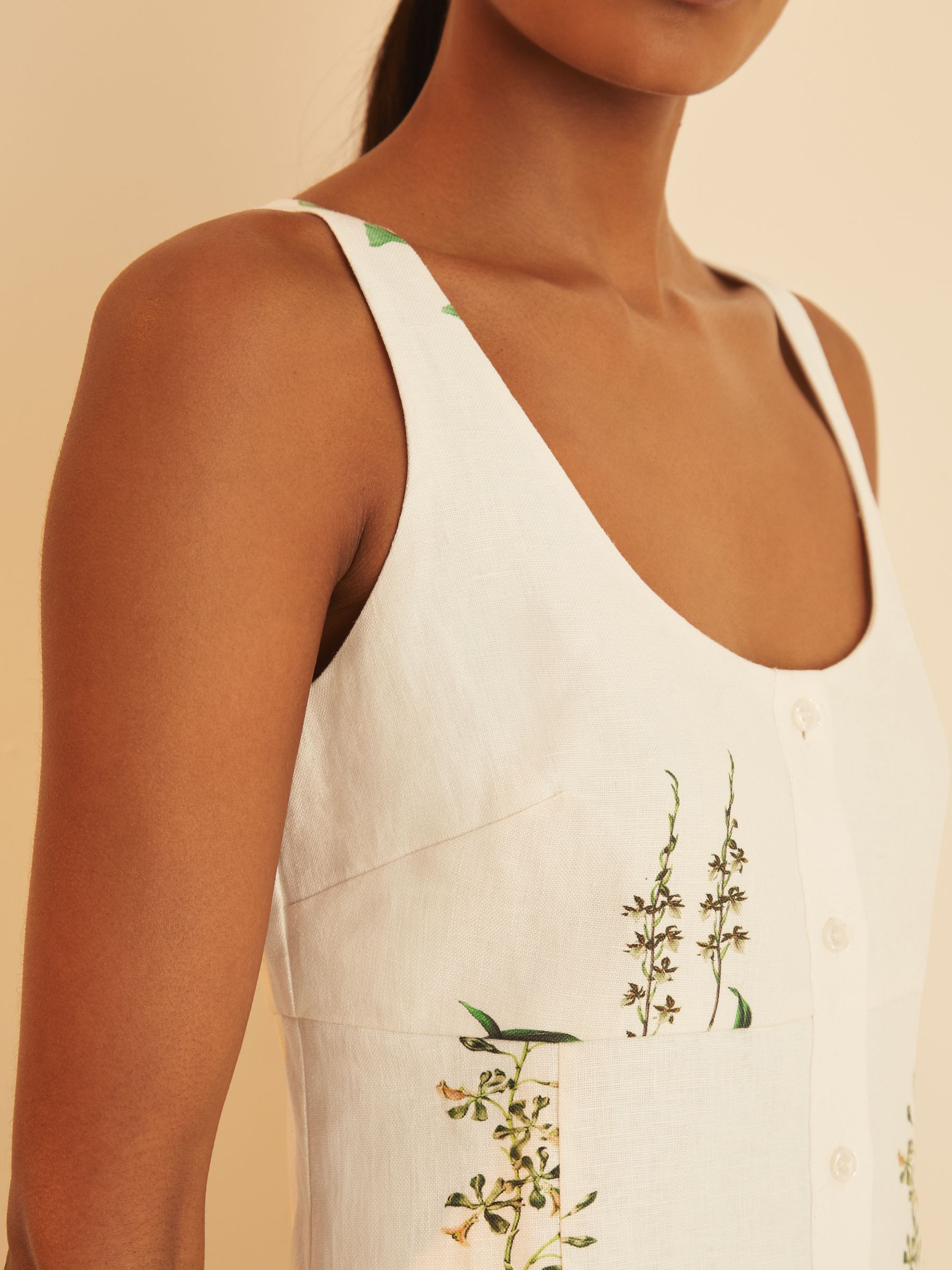 Reiss | NYBG Linen Floral Mini Dress in Ivory - Image 4 of 6