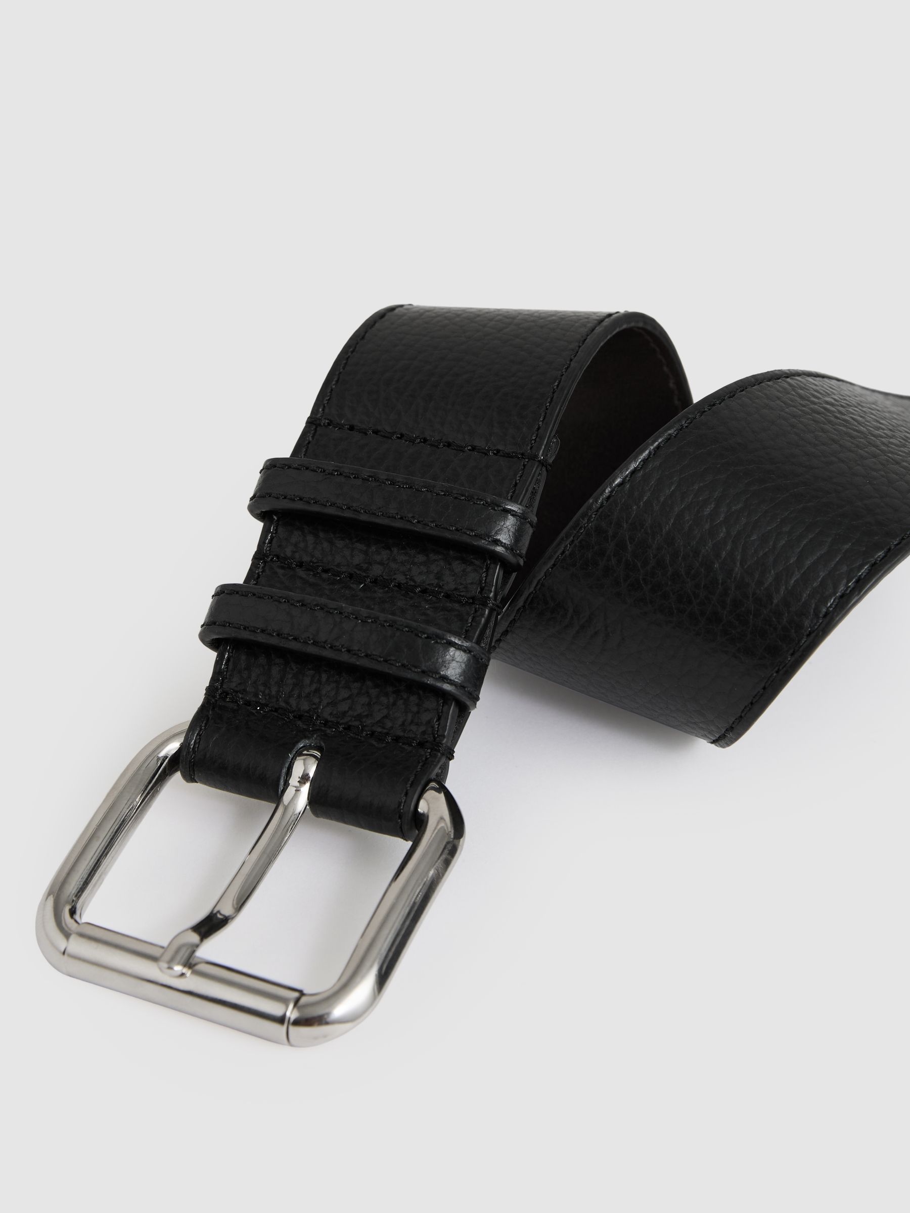 Leather Square Roller Buckle Belt in Black - image 3
