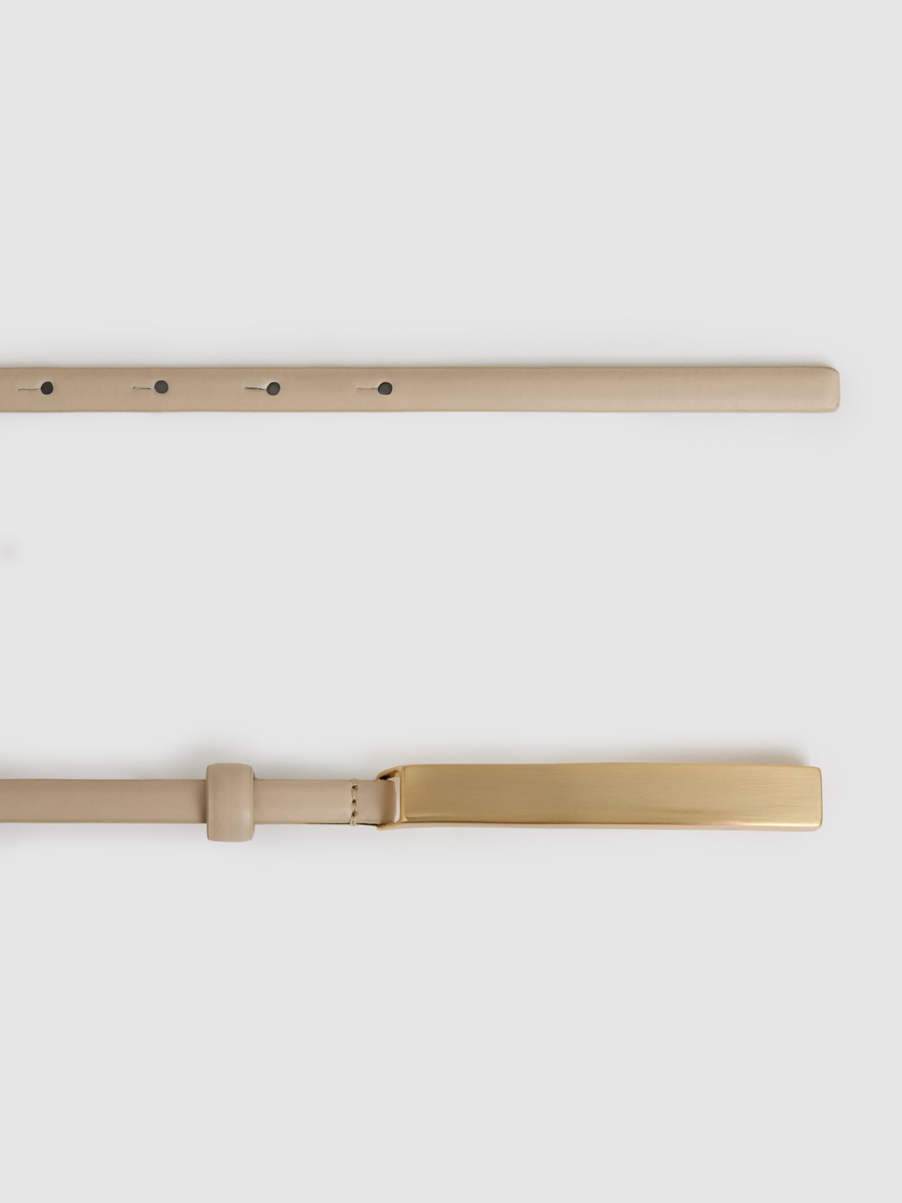 Leather Bar-Buckle Skinny Belt in Neutral - Image 3 of 4
