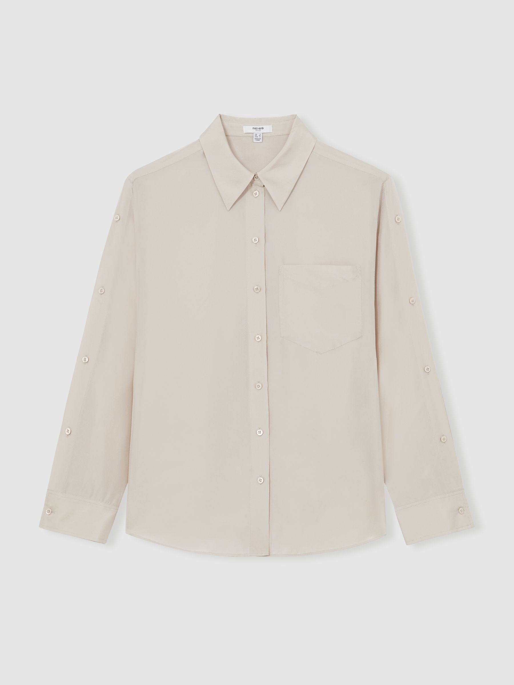 Silk Button Sleeve Shirt in Stone - Image 2 of 7