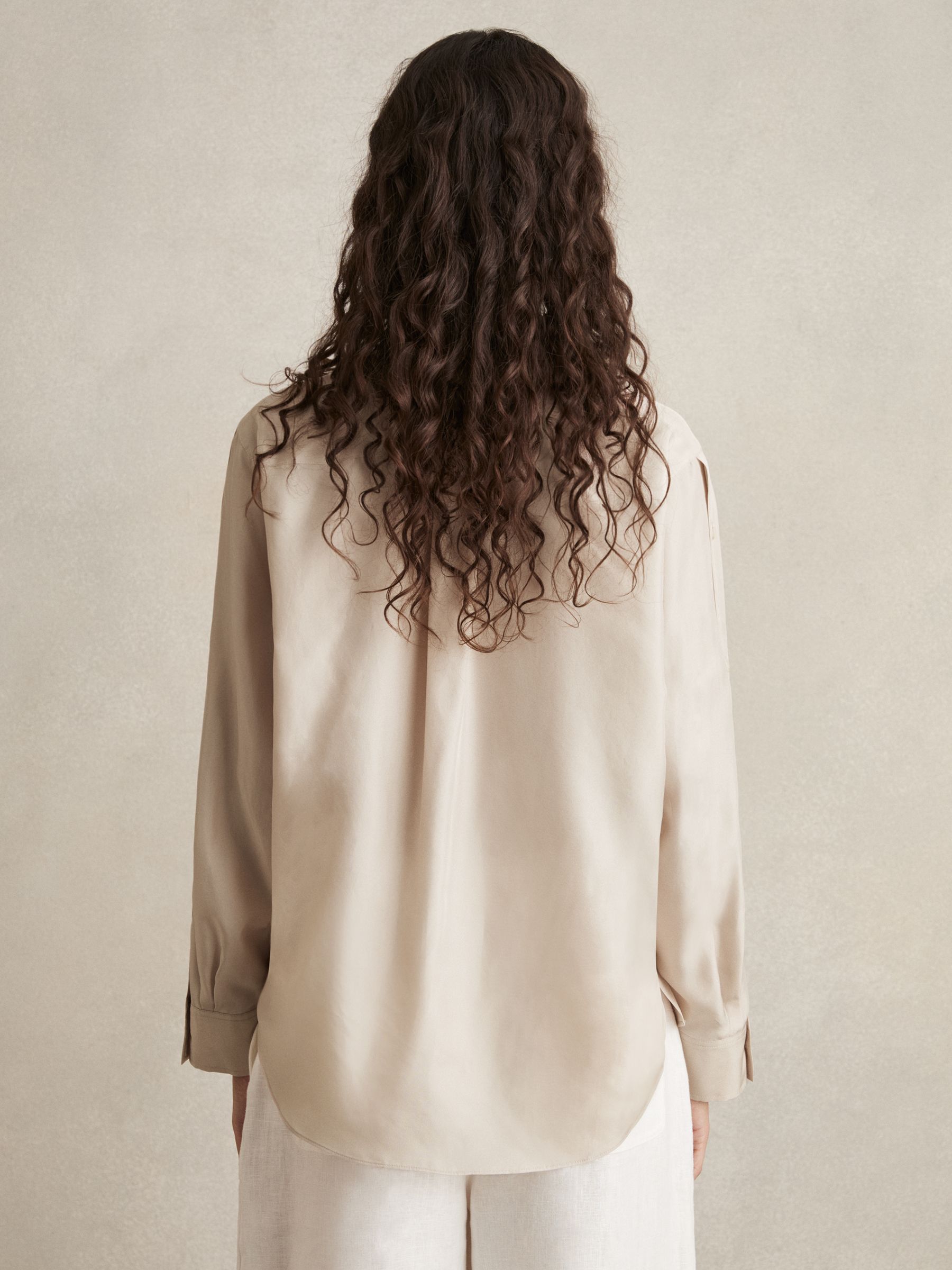Silk Button Sleeve Shirt in Stone - Image 6 of 7