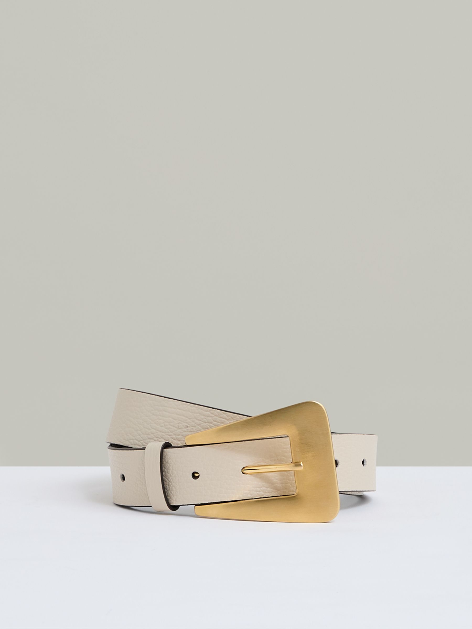 Leather Statement Buckle Belt in Off White - Image 1 of 5