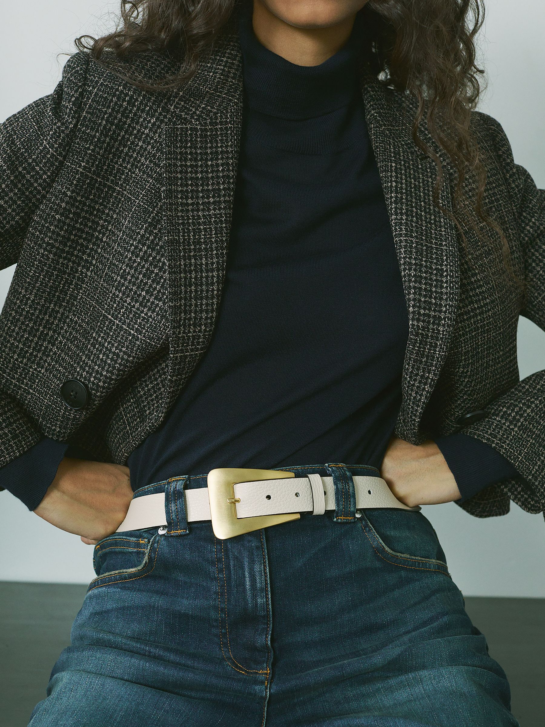 Leather Statement Buckle Belt in Off White - Image 2 of 5