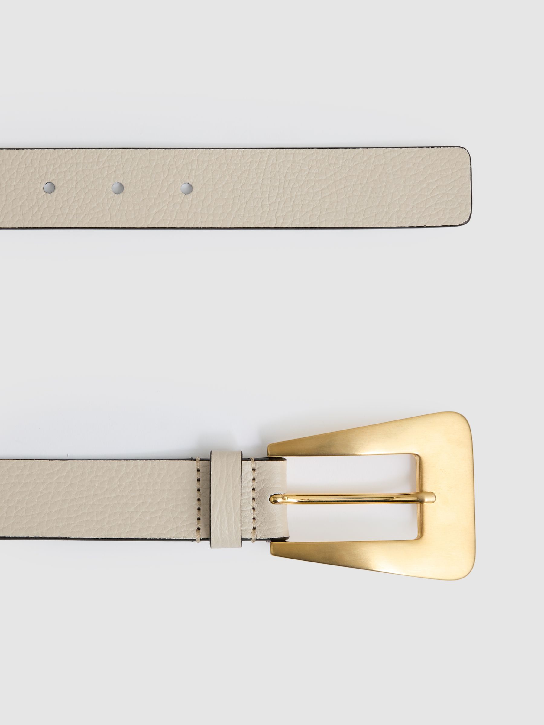 Leather Statement Buckle Belt in Off White - Image 3 of 5