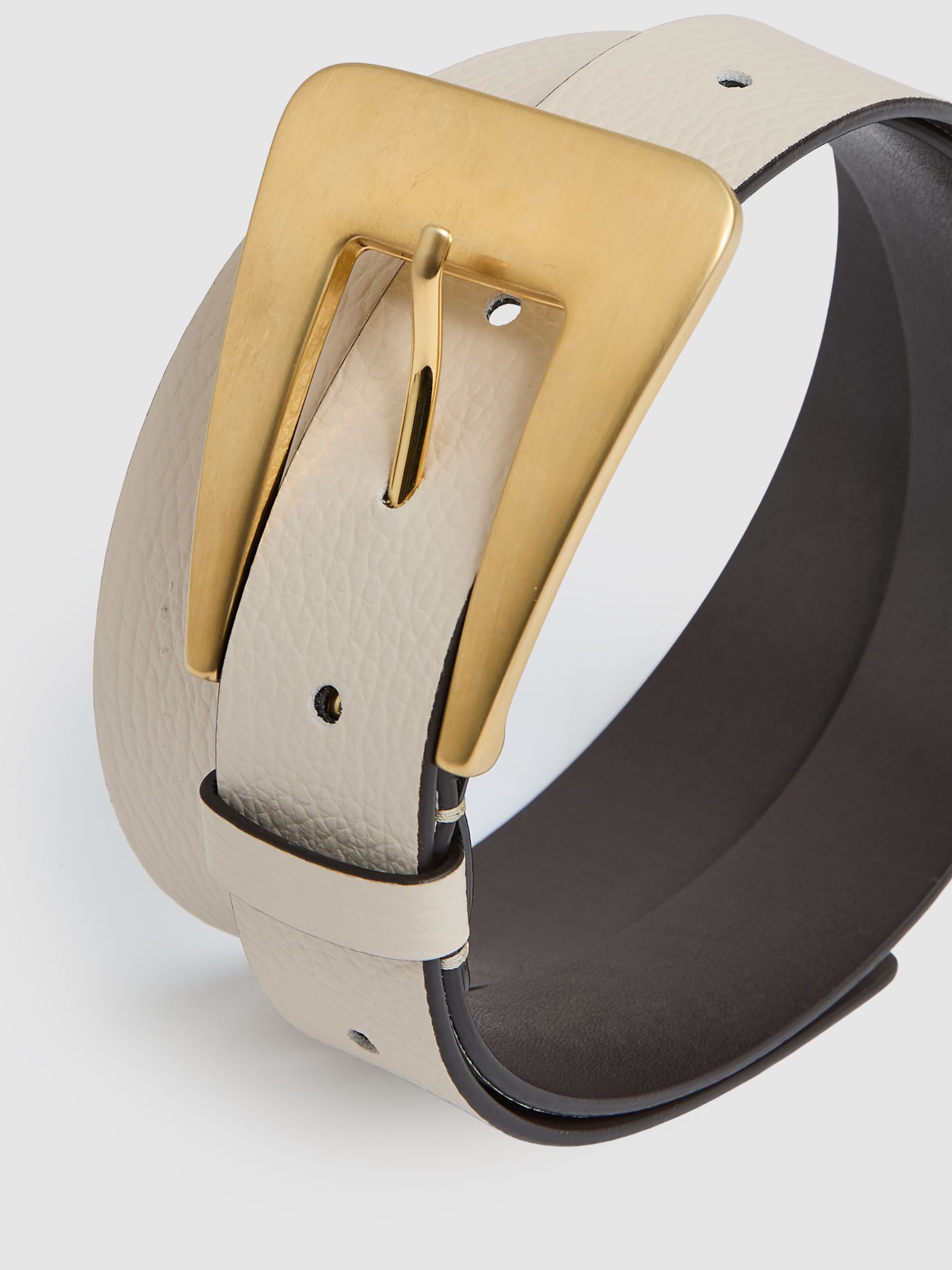 Leather Statement Buckle Belt in Off White - Image 4 of 5