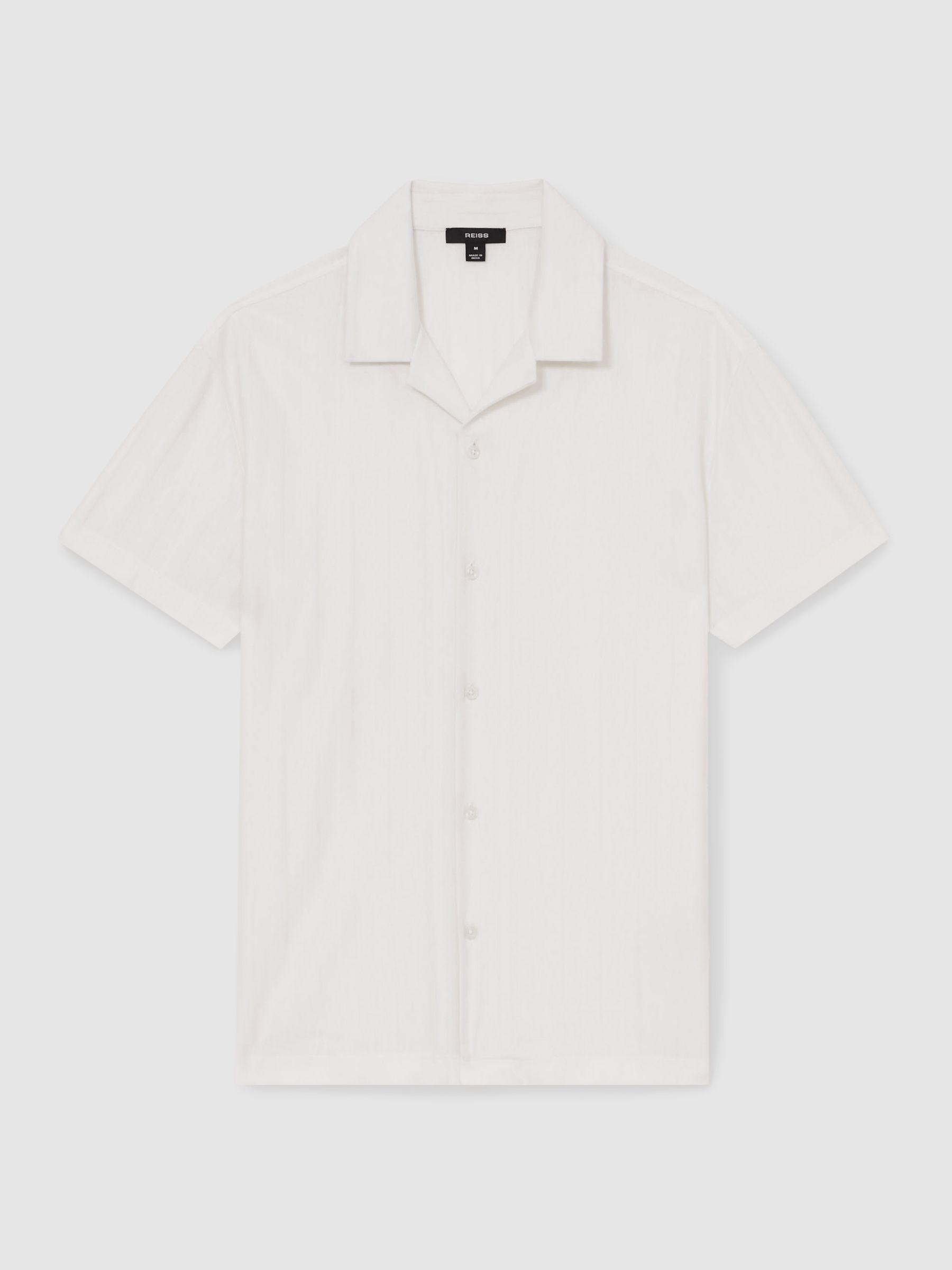 Cotton Textured Cuban-Collar Shirt in White - Image 2 of 6 Cotton Textured Cuban-Collar Shirt in White - Image 2 of 6