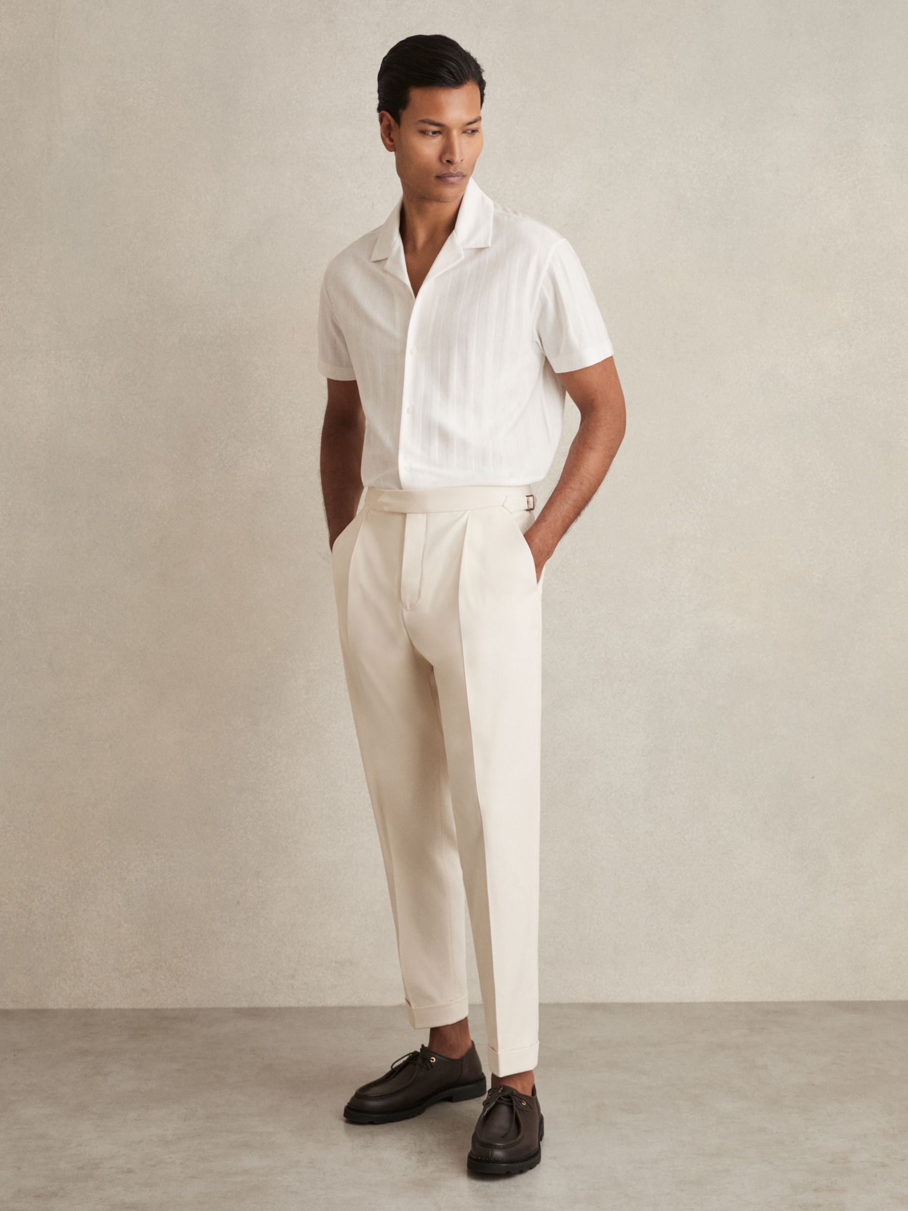 Cotton Textured Cuban-Collar Shirt in White - Image 3 of 6