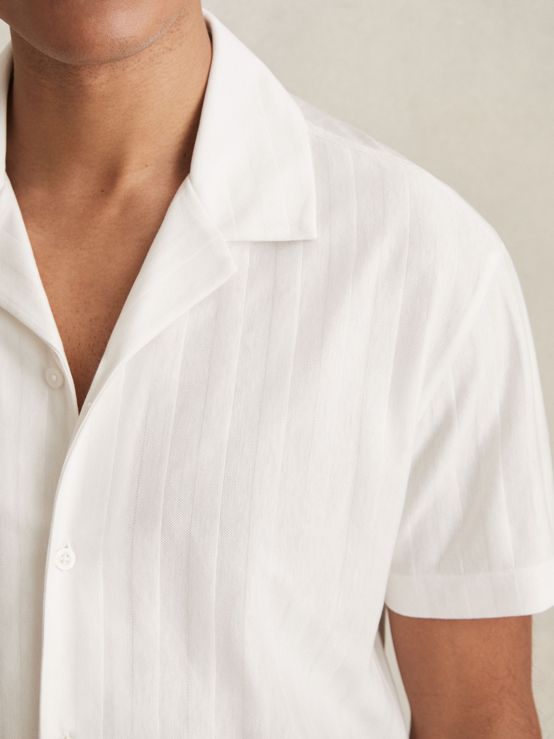 Cotton Textured Cuban-Collar Shirt in White - Image 4 of 6