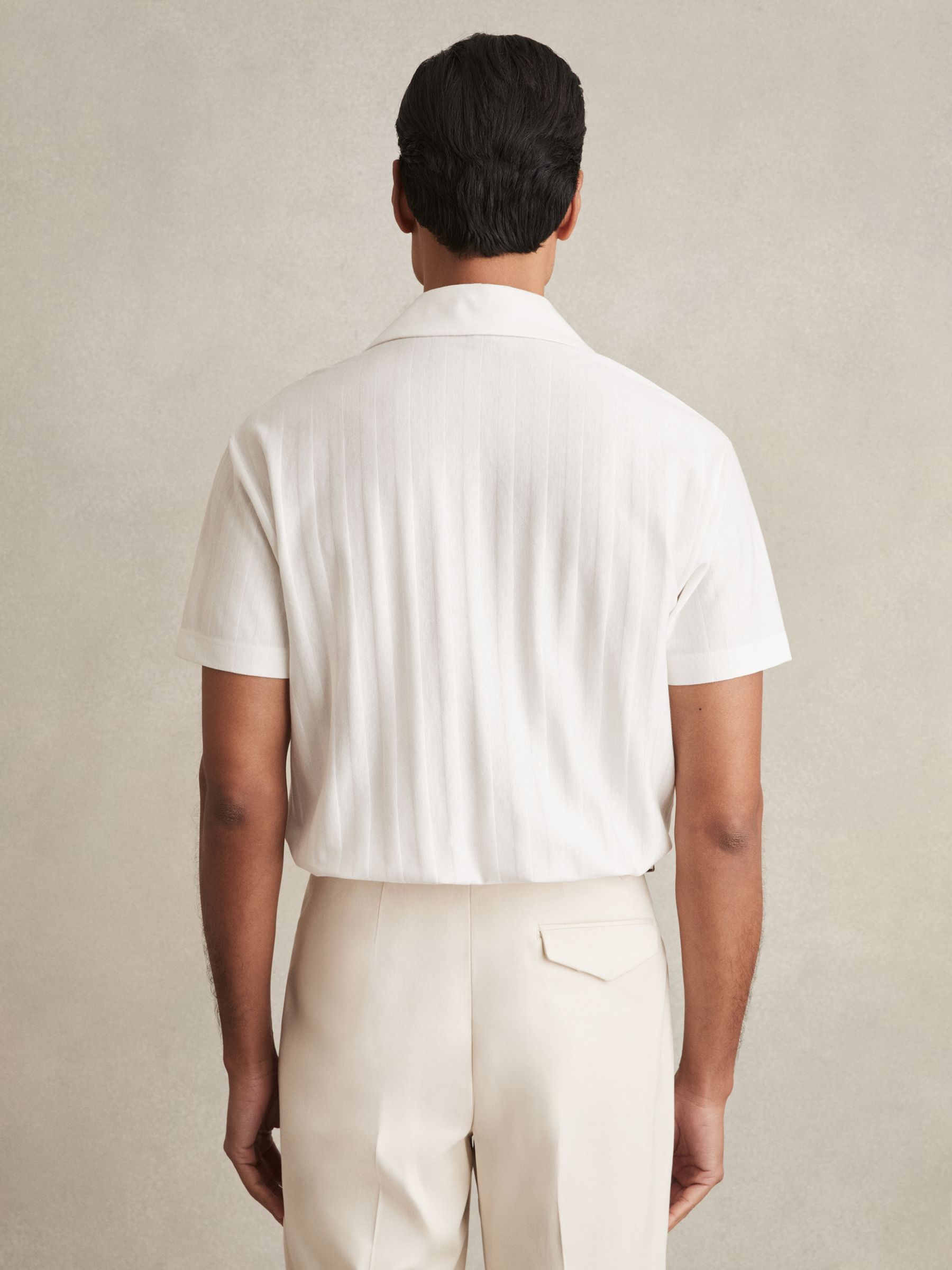 Cotton Textured Cuban-Collar Shirt in White - Image 5 of 6