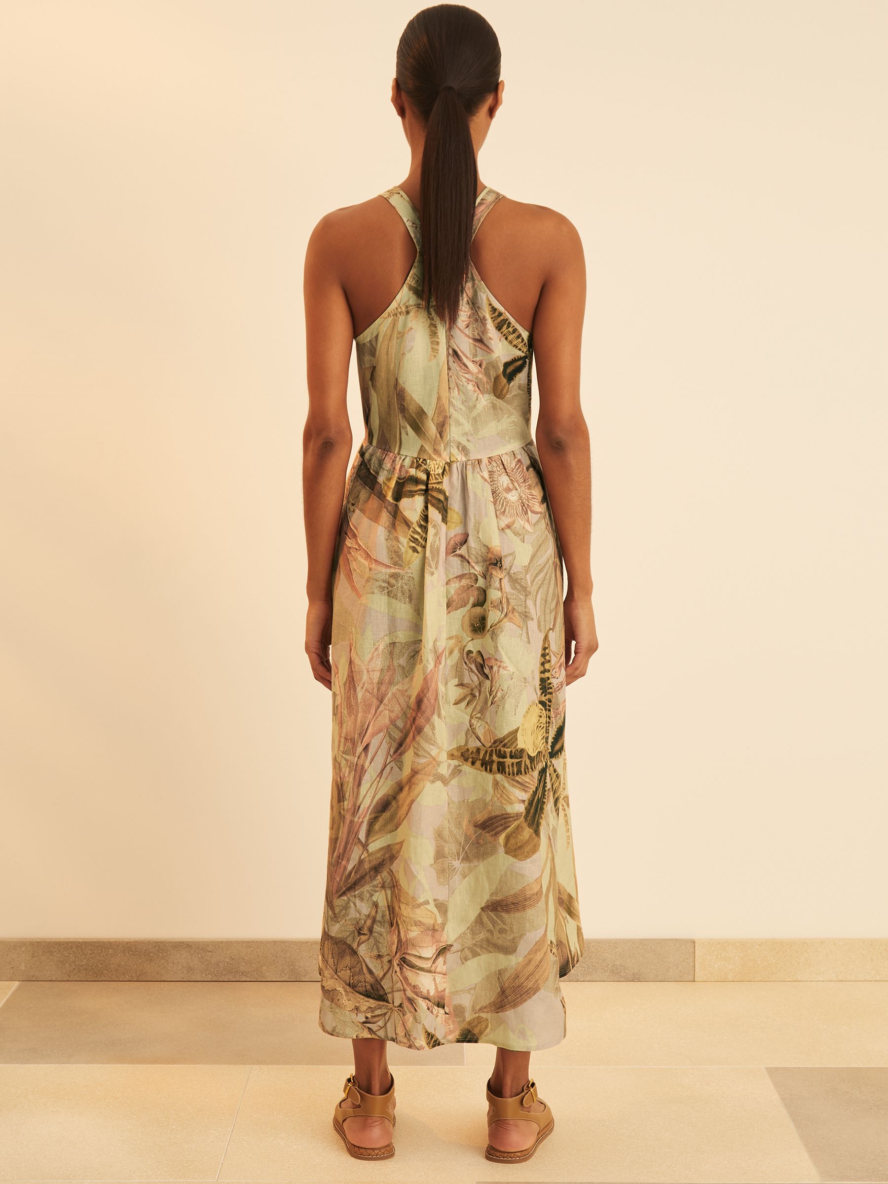 Reiss | NYBG Linen Floral Midi Dress in Neutral - Image 5 of 6
