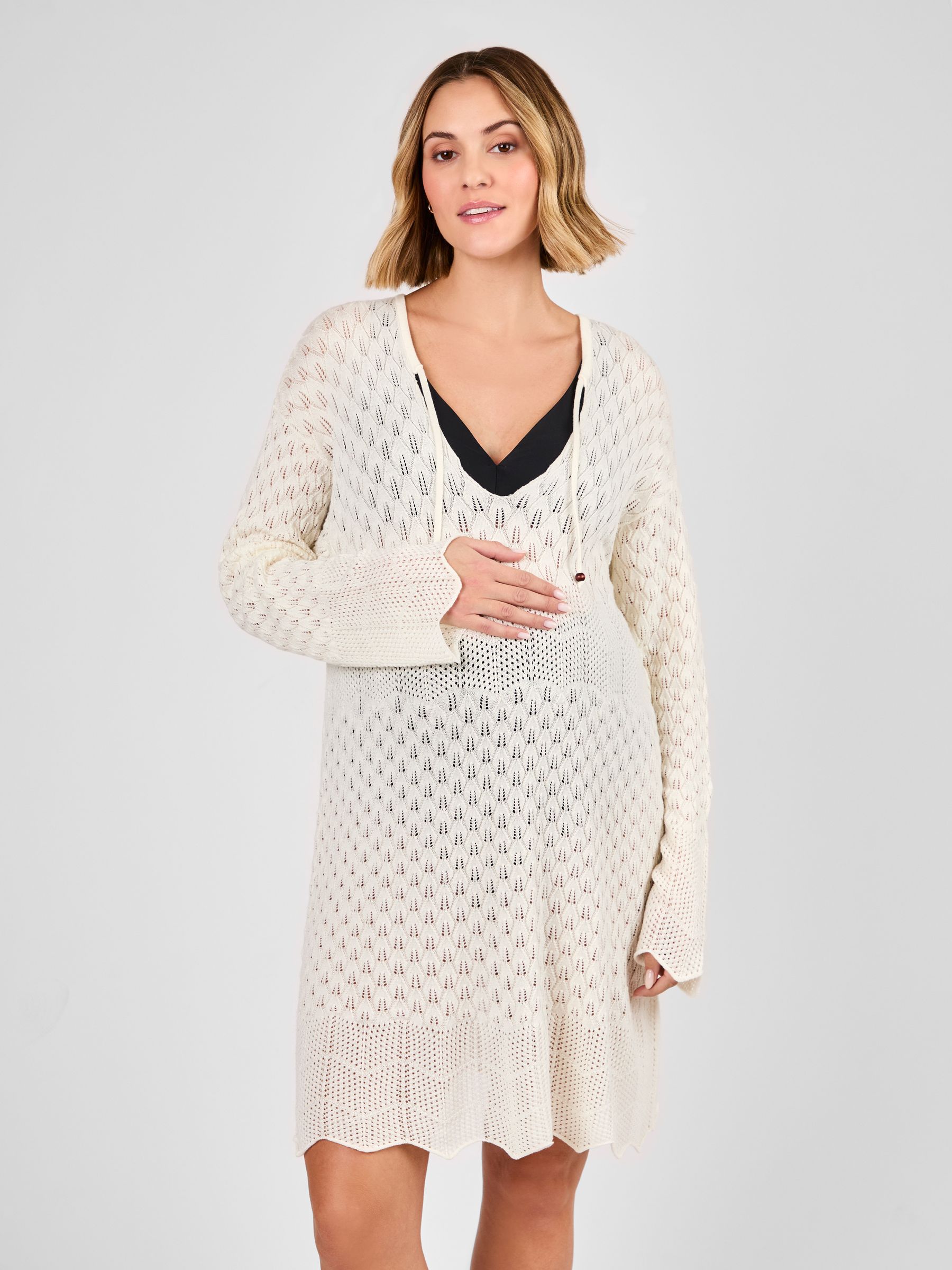 White Maternity Lace Knit Kaftan Dress - Image 4 of 5