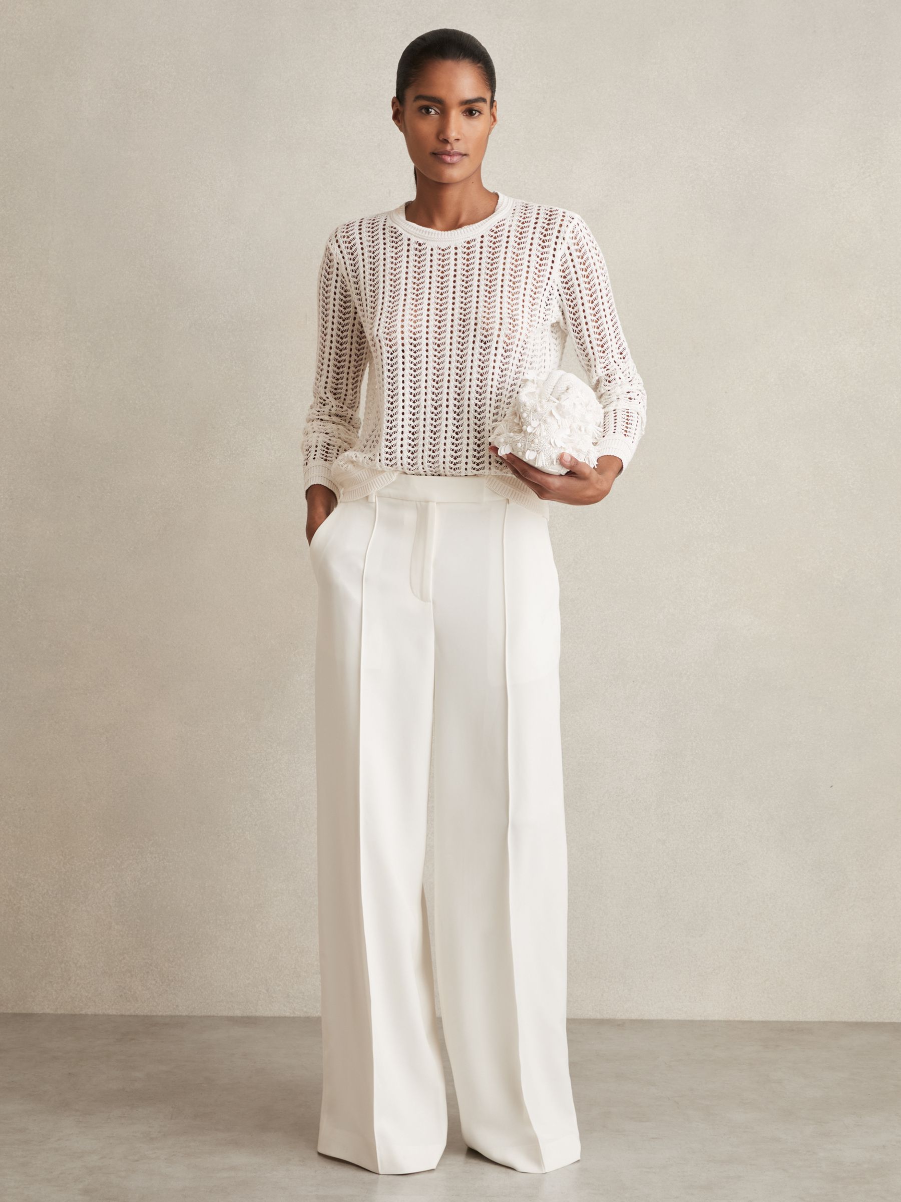 Open-Knit Crew-Neck Jumper in White - Image 3 of 7