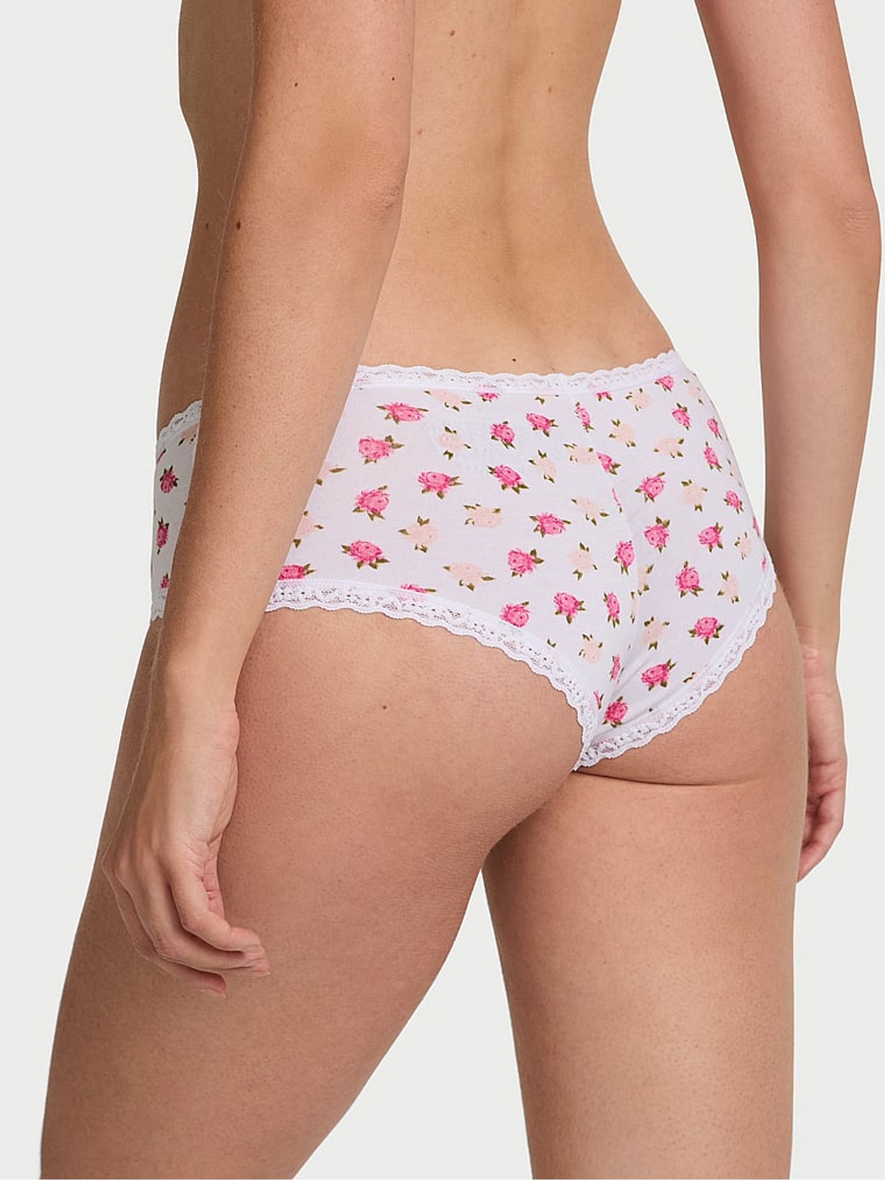 White Soft Peonies Cheeky Cotton Lace Waist Knickers - Image 2 of 2