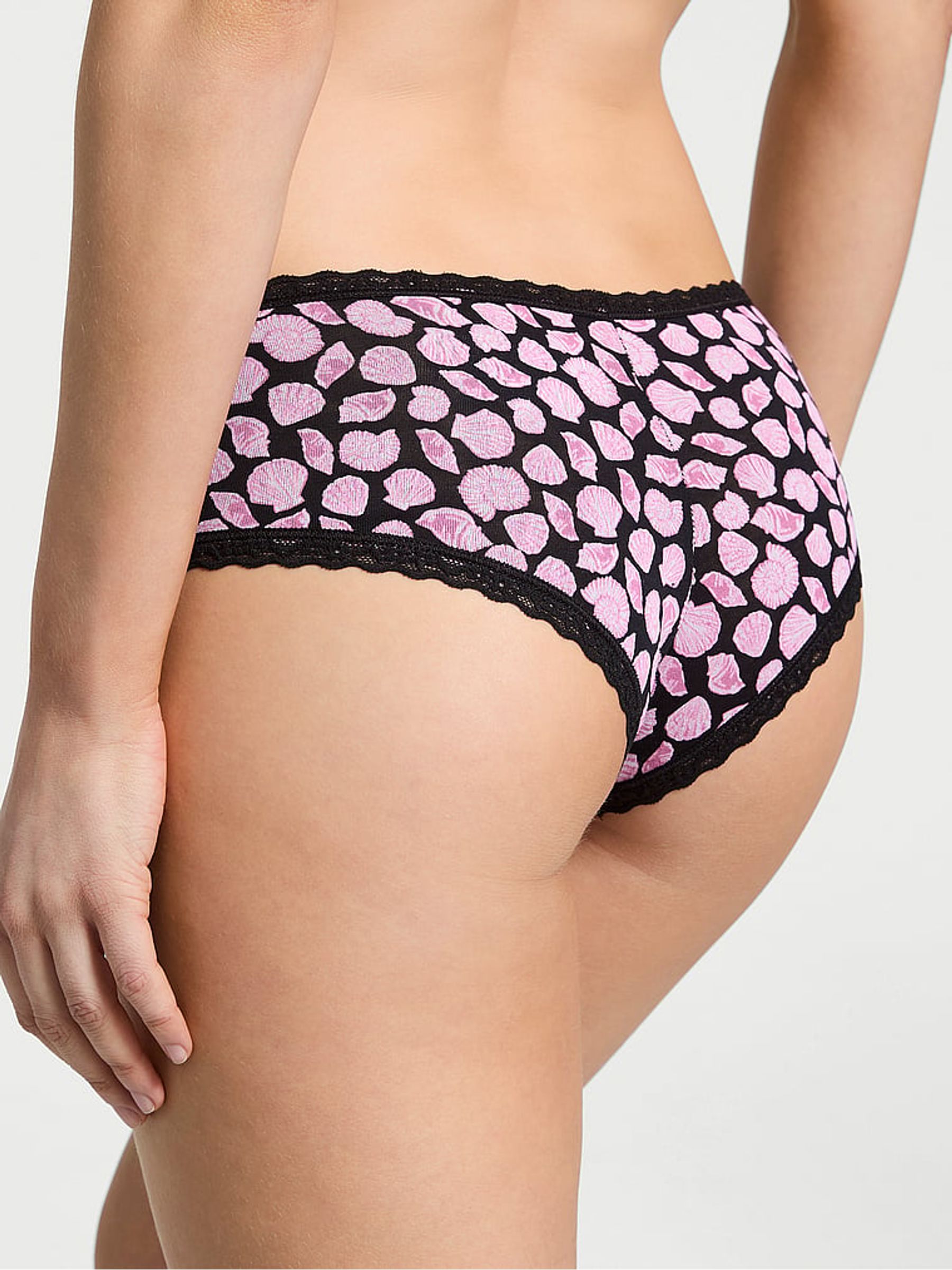 Black Seashell Cheeky Cotton Lace Waist Knickers - Image 2 of 2