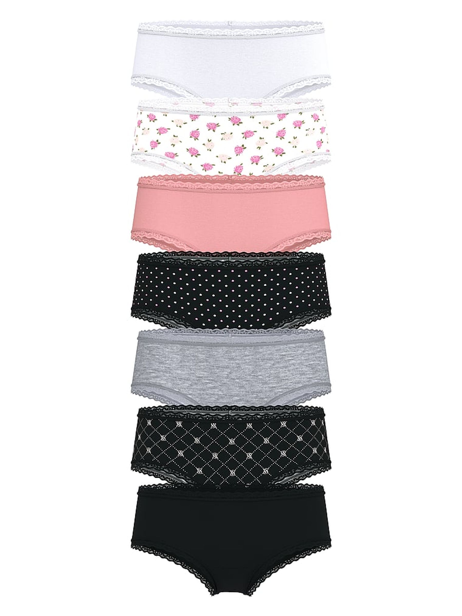 White/Pink/Black/Grey Cheeky 7 Pack Lace Trim Knickers - Image 1 of 1