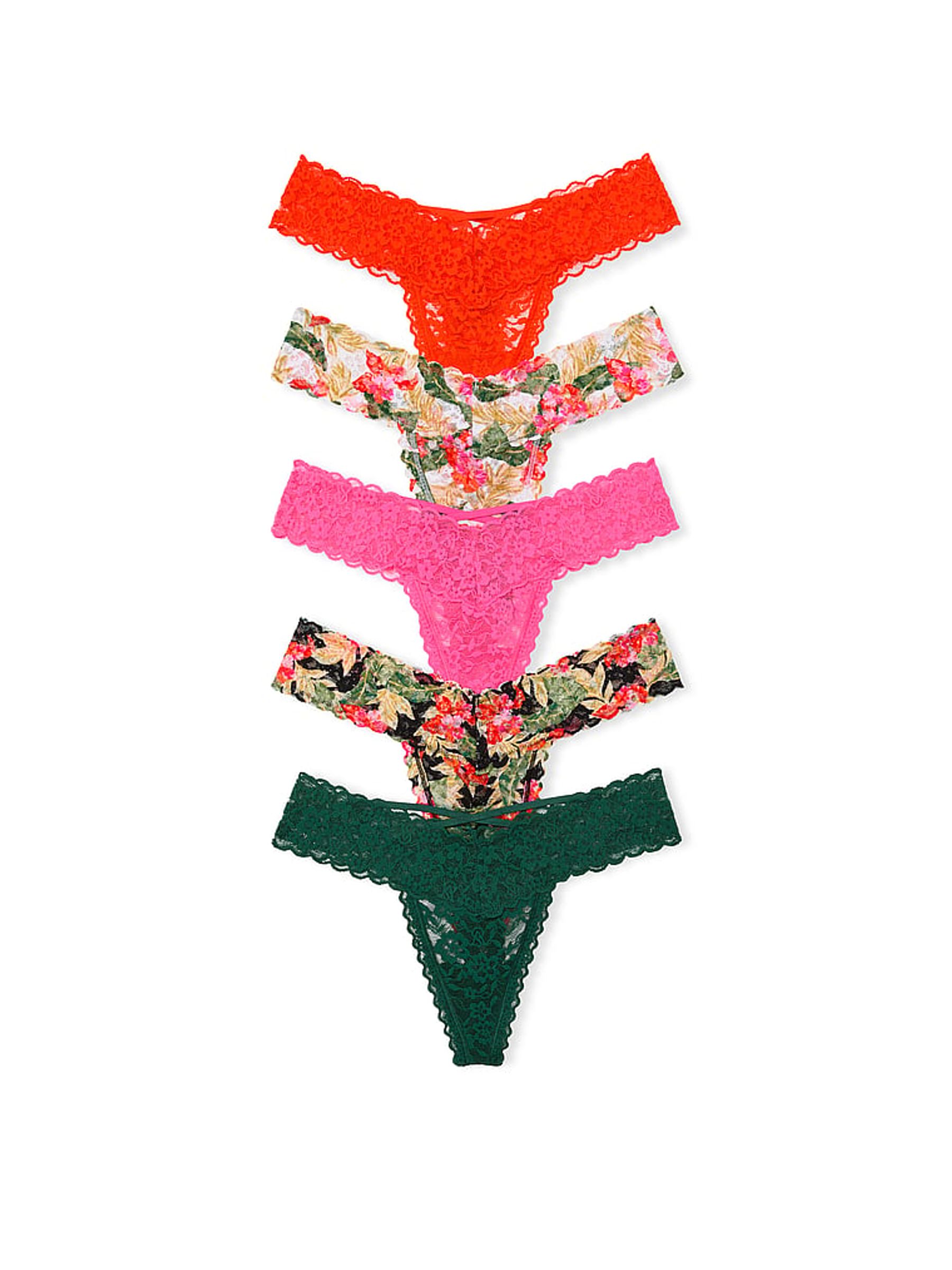 Red/Pink/Black/Green Thong 5 Pack Knickers - Image 1 of 1