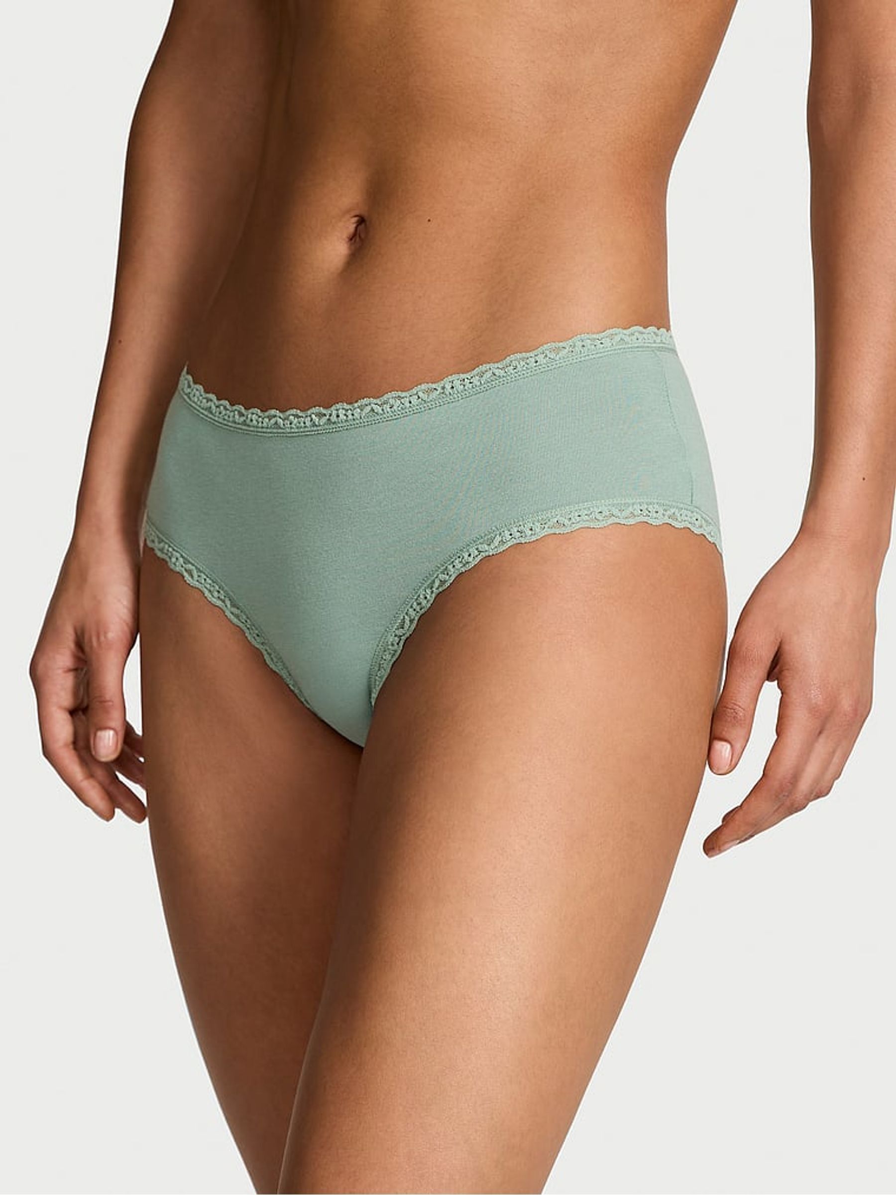 Seasalt Green Cheeky Cotton Lace Waist Knickers - Image 1 of 2